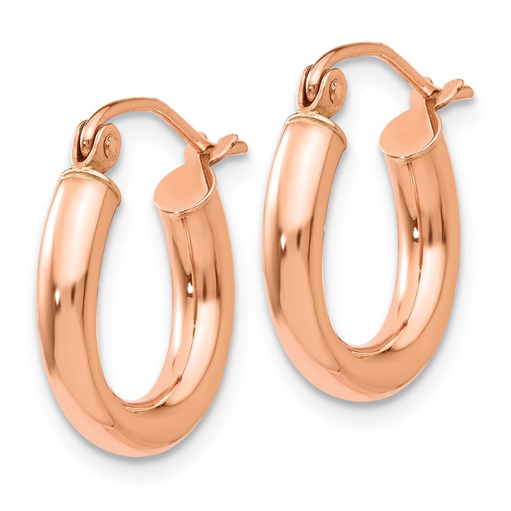 14K Rose Gold Polished 3mm Lightweight Tube Hoop Earrings for Women - Elegant Everyday Jewelry for Work, Date Night & Special Occasions
