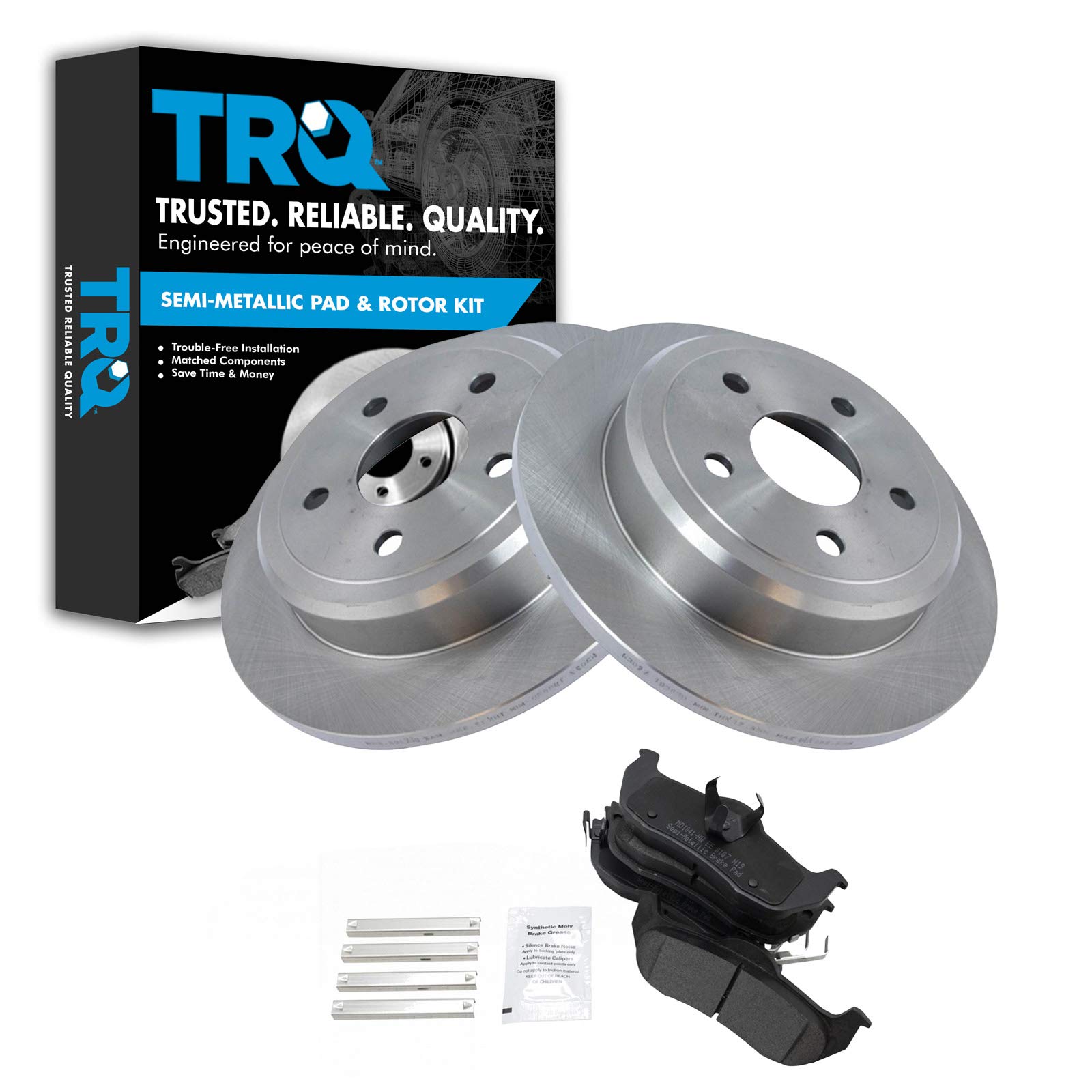 TRQ Rear Brake Pad and Rotor Kit - Semi-Metallic Brake Pads & Rotors for 2006-2010 Jeep Commander & 2005-2010 Grand Cherokee - Perfect for Off-Roading and Daily Commuting
