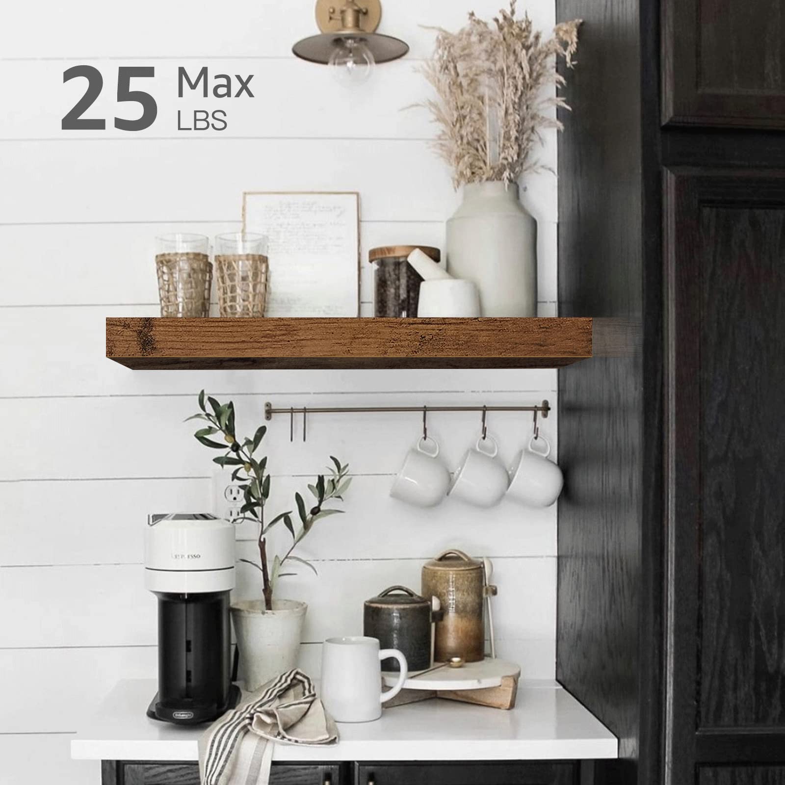 QEEIG 16 Inch Floating Shelves Set of 2 - Rustic Brown Wall Mounted Shelves for Bathroom, Bedroom, Kitchen & Living Room - Farmhouse Style Small Book Shelf (015-BN2) | Perfect for Home Decor, Storage & Displaying Photos, Plants & Books