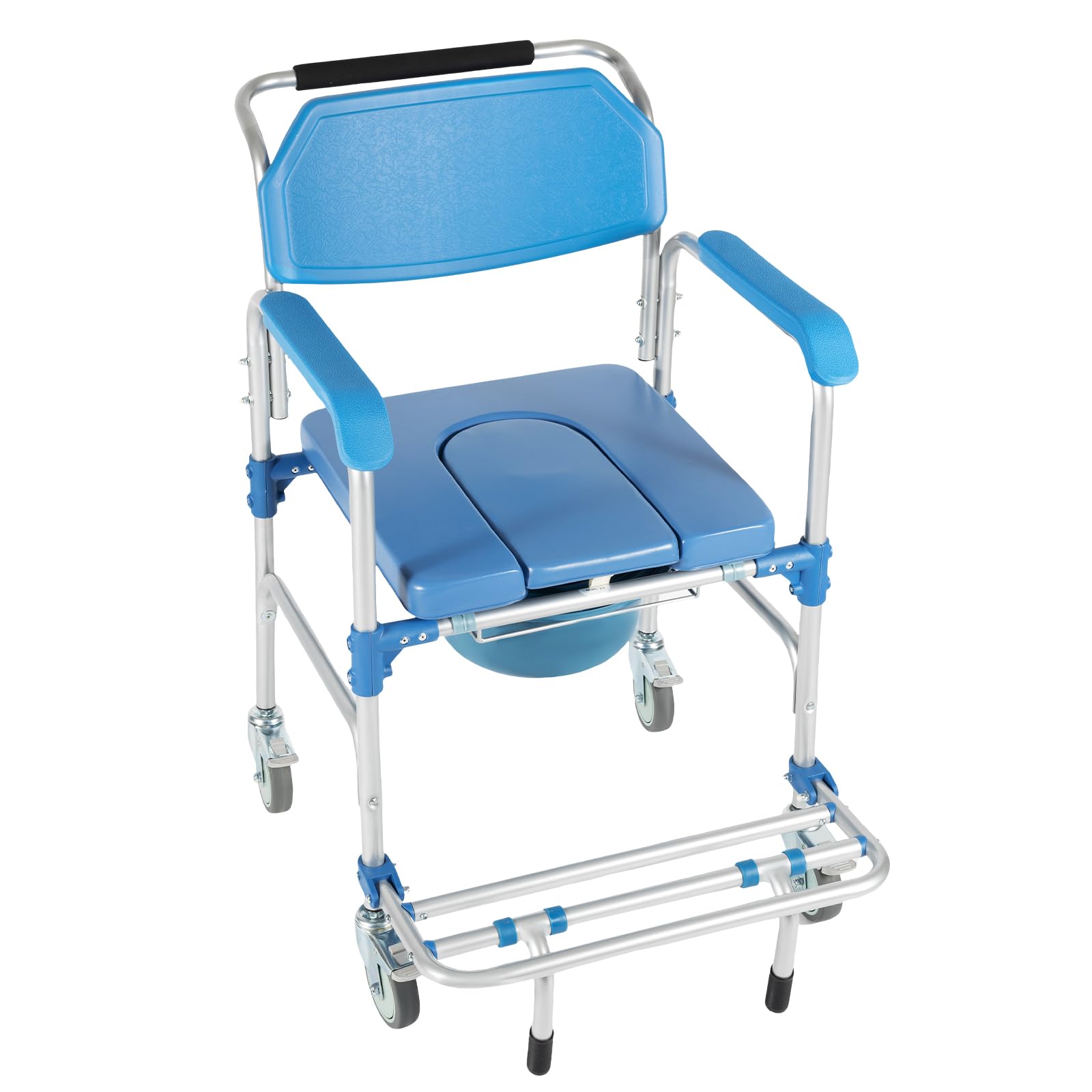 Portable Aluminum Wheelchair Shower Commode Chair with Casters - Lightweight Medical Mobility Aid for Elderly & Disabled - Ideal for Bathroom Safety, Home Care & Assisted Living Facilities
