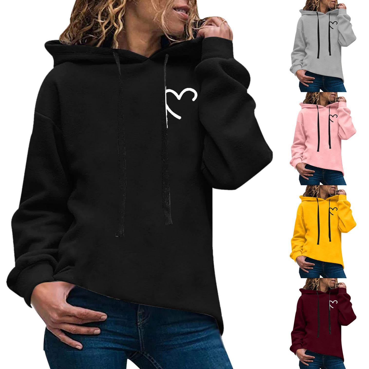 Women's Pullover Hoodies - Long Sleeve Solid Color Crewneck Sweatshirt, Loose Fit Hooded Sweater Top for Casual Wear, Workout & Outdoor Activities