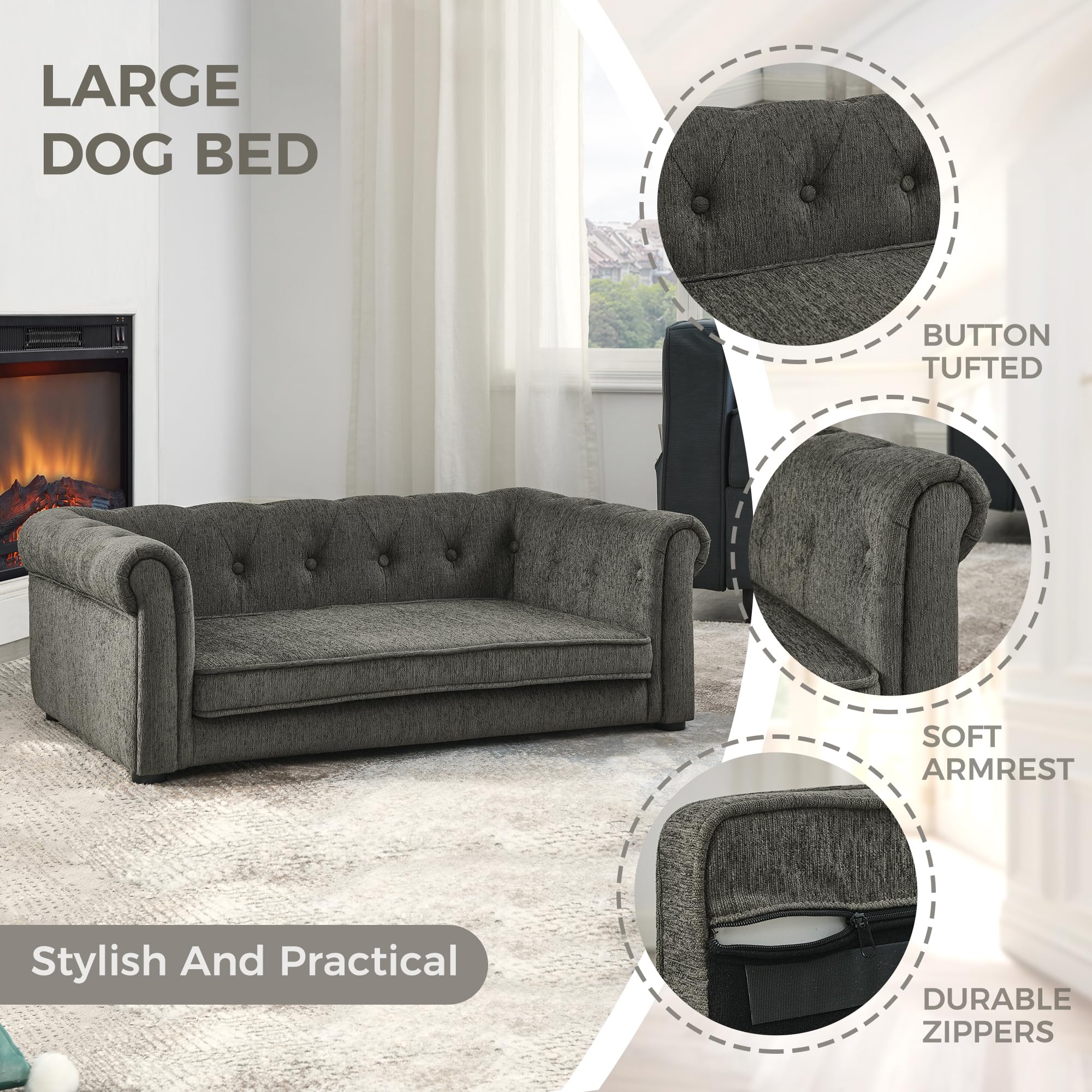 Premium Memory Foam Dog Couch for Large Dogs Up to 60 lbs - 29