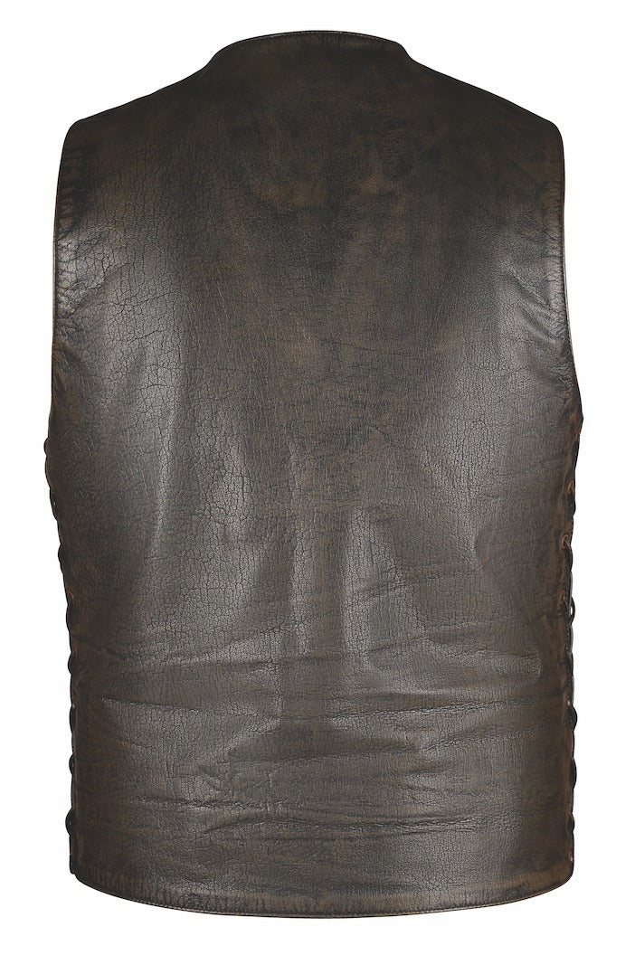 Open Road Men's Distressed Brown 10 Pocket Vest - Stylish Utility Vest for Outdoor Adventures, Hiking & Motorcycle Riding