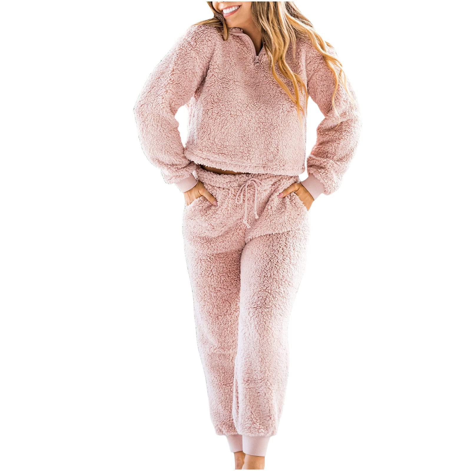 Women's Soft Warm Fleece Pajama Set - Winter Lounge Wear for Cozy Nights & Relaxing at Home