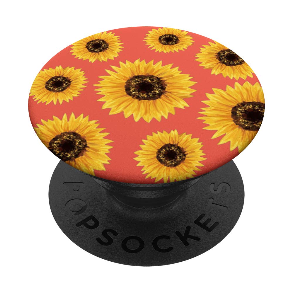 Sunflower Coral Orange PopSocket PopGrip - Swappable Phone & Tablet Grip for Secure Hold, Perfect for Travel, Work, and Everyday Use