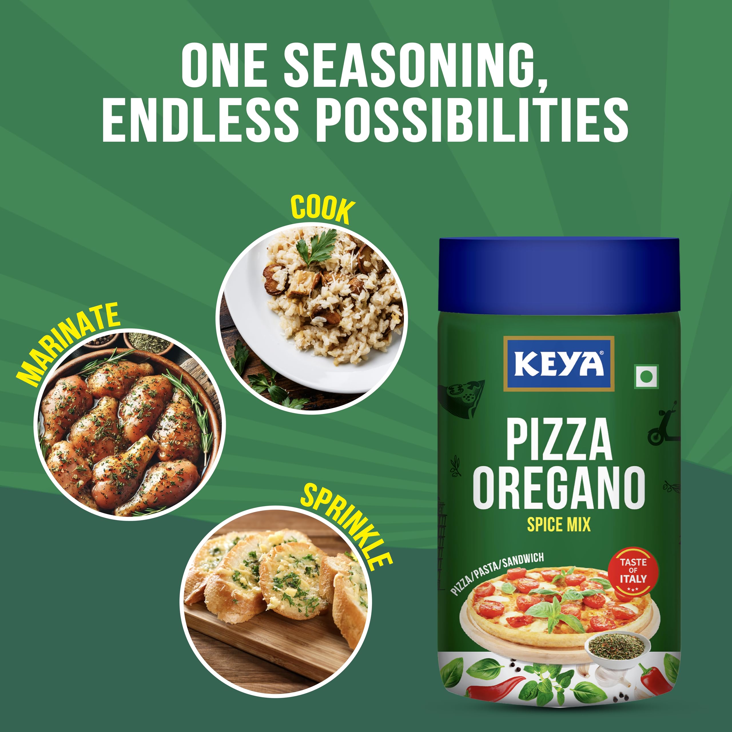 Keya Italian Pizza Oregano Spice Mix - 100% Natural, Vegan, No Preservatives or MSG - Healthy Italian Seasoning for Pizza, Pasta, Garlic Bread & More - Perfect for Cooking, Marinades & Dips - 75g