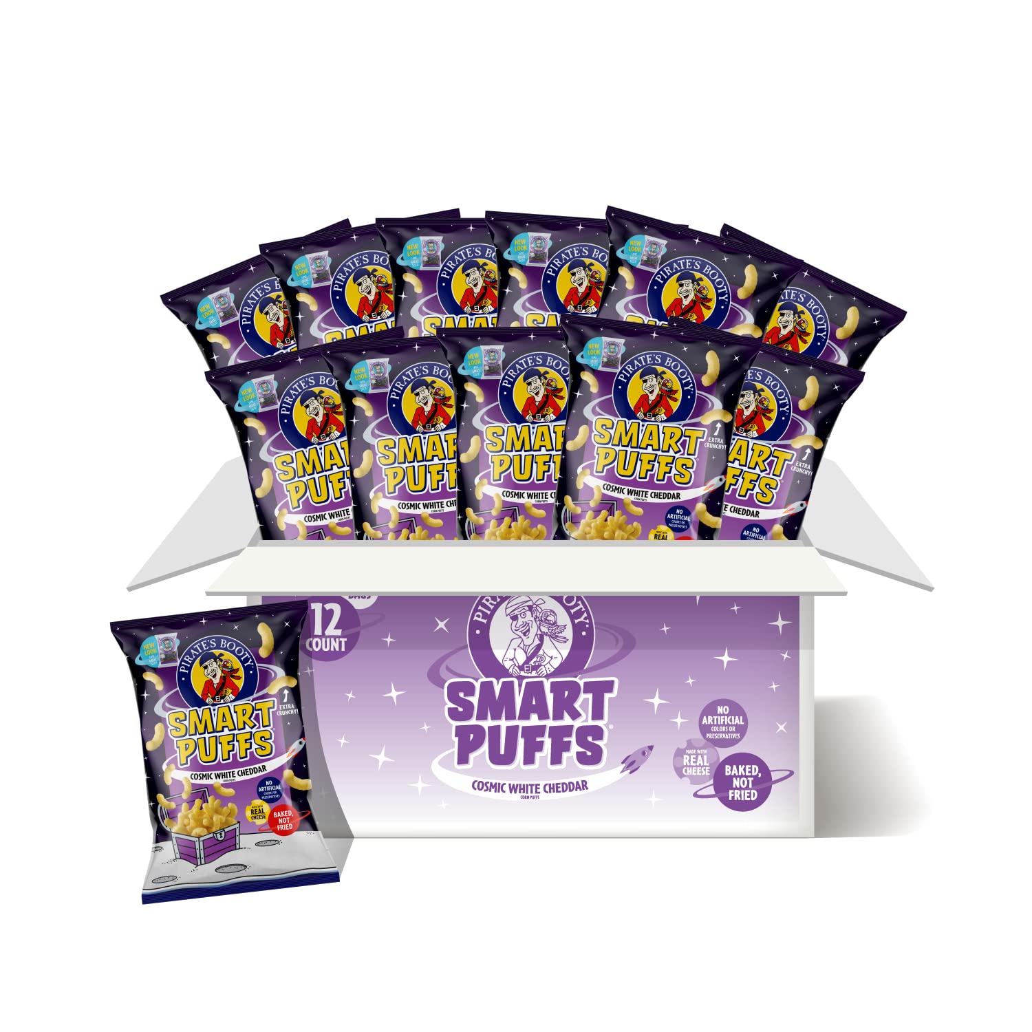 Pirate's Brand Smart Puffs Wisconsin Cheddar Cheese Snacks - 12 Count (4.5oz Bags) | Gluten Free, Healthy Kids Snacks | Perfect for School Lunches, After-School Treats & Movie Nights