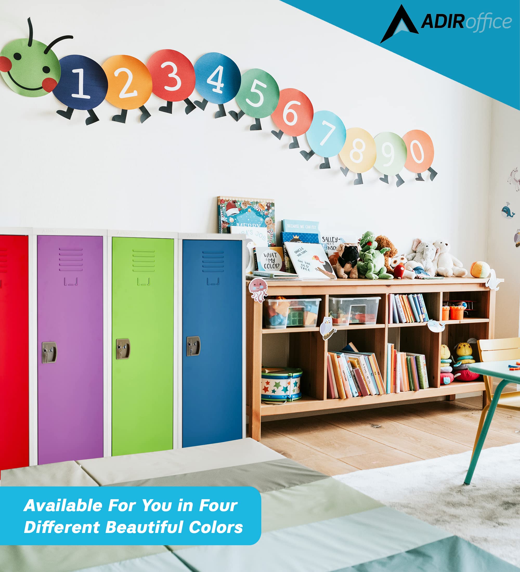 AdirOffice Kids Steel Metal Storage Locker with Key & Hanging Rods - 48 Inch Green School & Home Organizer for Clothes, Backpacks & Supplies - Perfect for Bedrooms, Dorm Rooms & Classrooms
