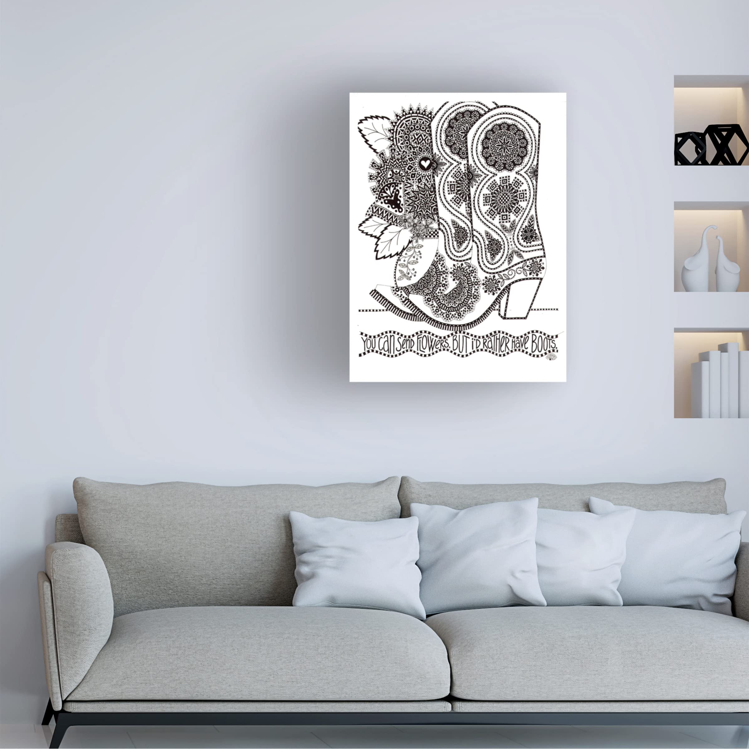 Trademark Fine Art 'Boots and Flowers' by Siobhan - 35x47 Inch Canvas Wall Art Print for Living Room, Bedroom & Office Decor | Floral Still Life Painting for Home & Gift
