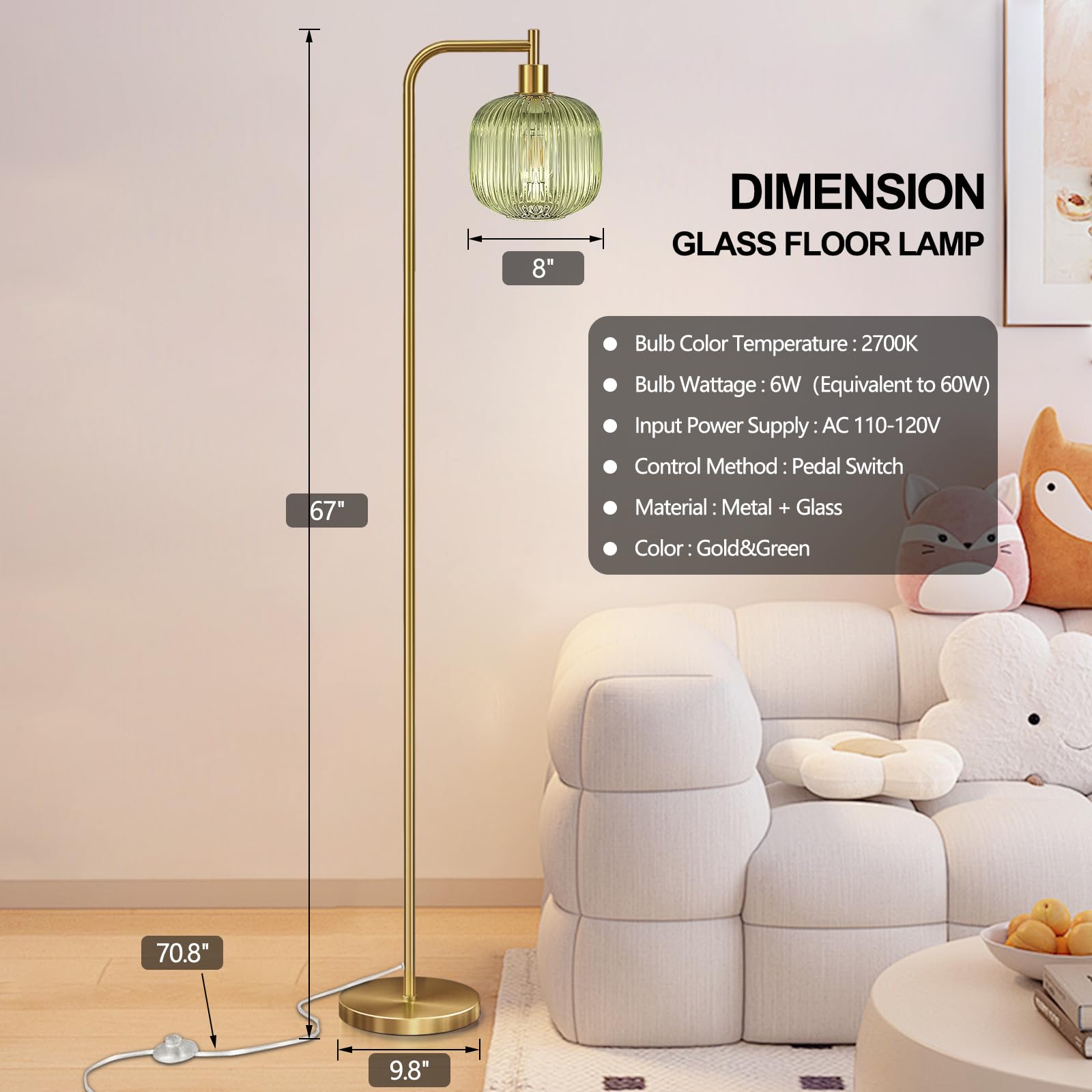 Modern Glass Floor Lamp for Living Room & Bedroom - 67