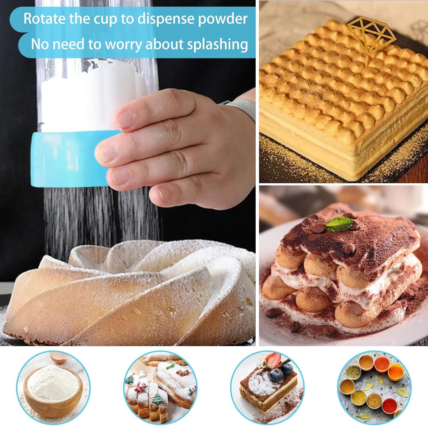 Premium Flour Sifter for Baking - Fine Mesh Sieve for Powdered Sugar, Bread & Cake Flour - Durable Kitchen Baking Tool (Blue) - Perfect for Home Bakers & Professional Chefs