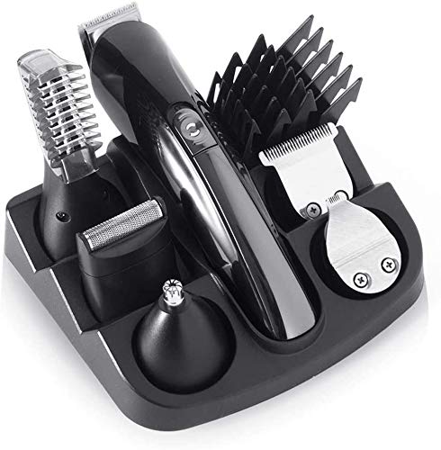KouRy 6-in-1 Cordless Beard Trimmer for Men | USB Rechargeable Professional Hair Clippers Kit with Body & Nose Trimmer | Multi-Functional Grooming Set for Home & Travel Use