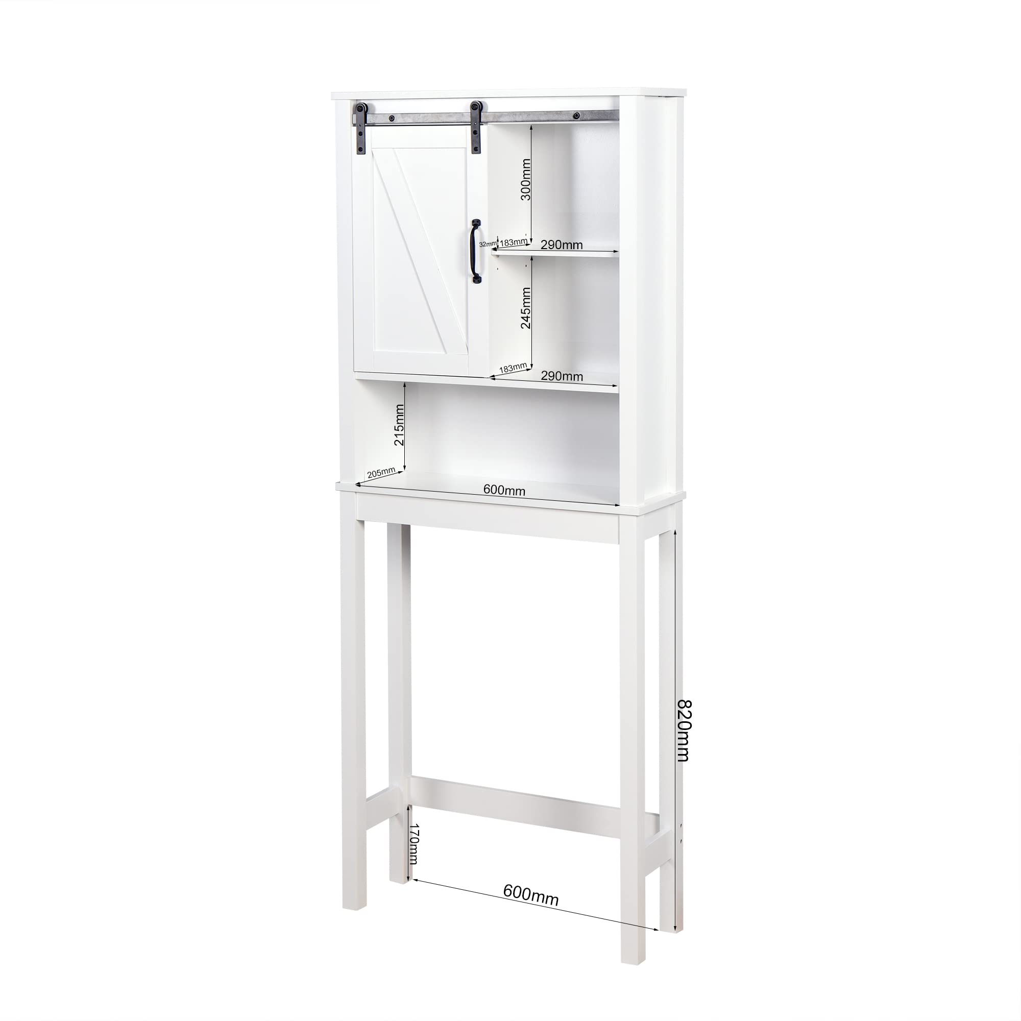Space Saving Over The Toilet Bathroom Cabinet with Adjustable Shelves - Bathroom Organizer Storage with Open Cube Design, White Barn Door Style - Perfect for Small Bathrooms, Apartments & Powder Rooms