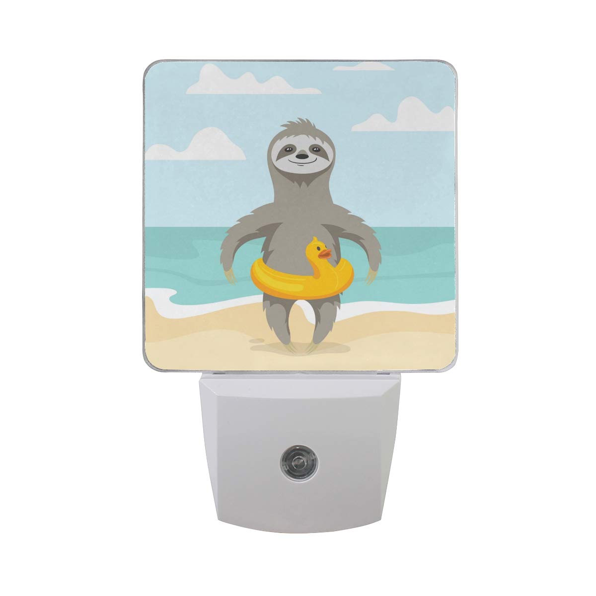 2 Pack Plug-in LED Night Light with Dusk to Dawn Sensor - Cute Sloth on The Beach Design, 0.5W Energy Saving for Bedroom, Bathroom, Hallway & Stairway - Perfect for Kids Room, Nursery, or as a Safety Light for Nighttime Navigation