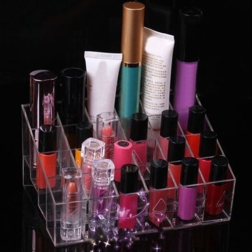 24-Slot Acrylic Lipstick Organizer - Clear Cosmetic Display Rack for Lip Gloss & Makeup Storage | Perfect for Vanity, Bathroom Counter & Travel Makeup Organization
