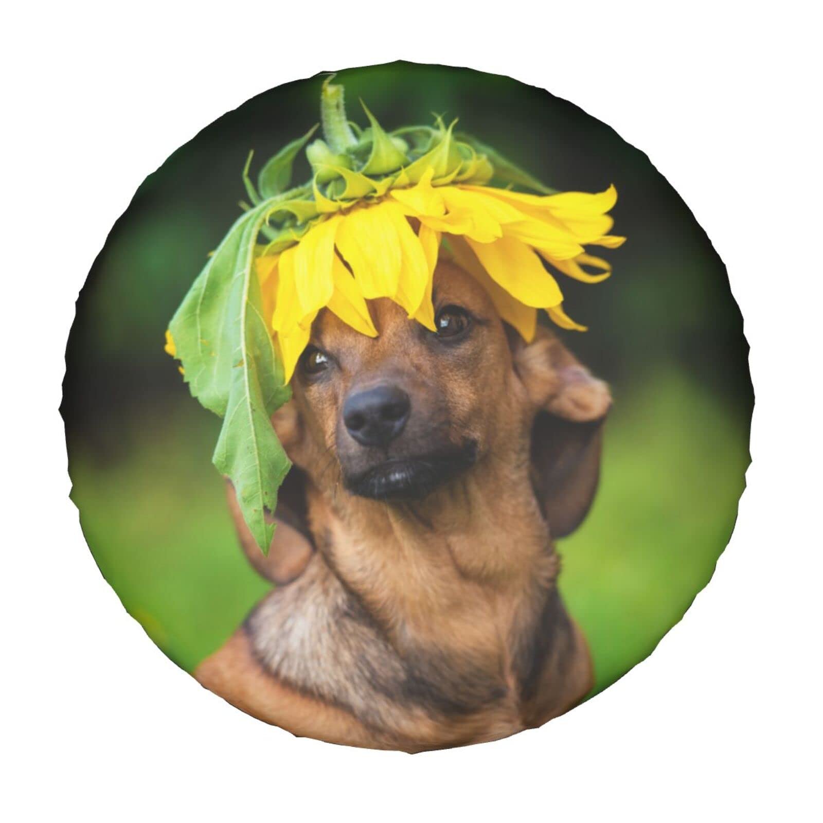 Funny Dachshund Sunflower Spare Tire Cover - 14 Inch Dustproof Wheel Protector for Trailers, RVs, SUVs & Vehicles | Perfect for Outdoor Camping & Road Trips
