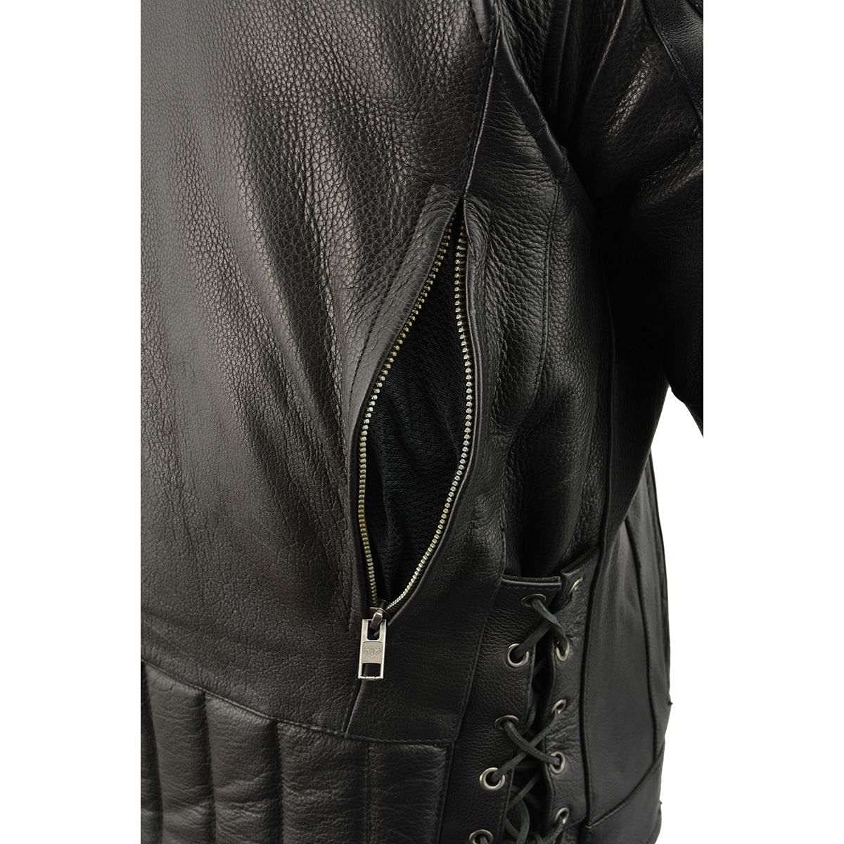 Milwaukee Leather ML1010 Men's Side Lace Vented Black Leather Scooter Jacket | Motorcycle Riding Gear for Urban Commuters & Cruisers