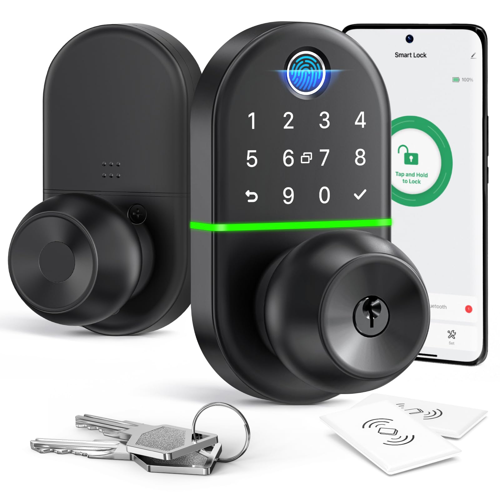 Smart Keyless Entry Door Knob - NICE DIGI Keypad Digital Lock with Fingerprint & Biometric Security | Easy DIY Installation for Home, Office & Rental Properties | Secure Front Door Access Solution