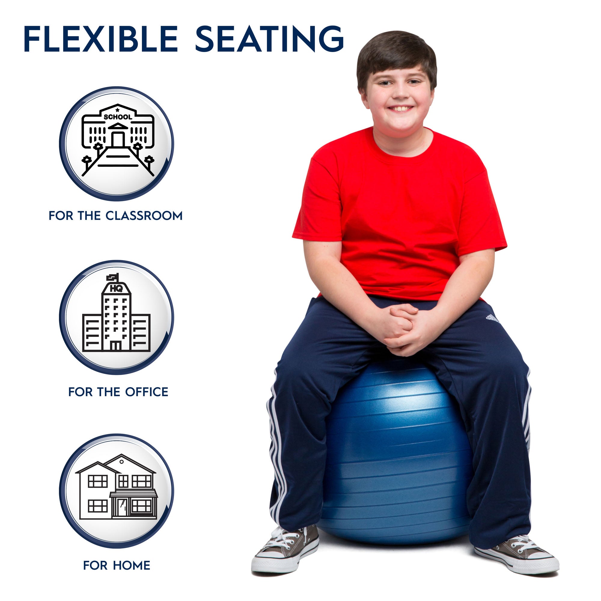 Bouncyband® 55cm Blue Balance Ball for Kids & Adults – Improve Focus, Fitness & Posture – Perfect for Classroom, Office & Home Workouts
