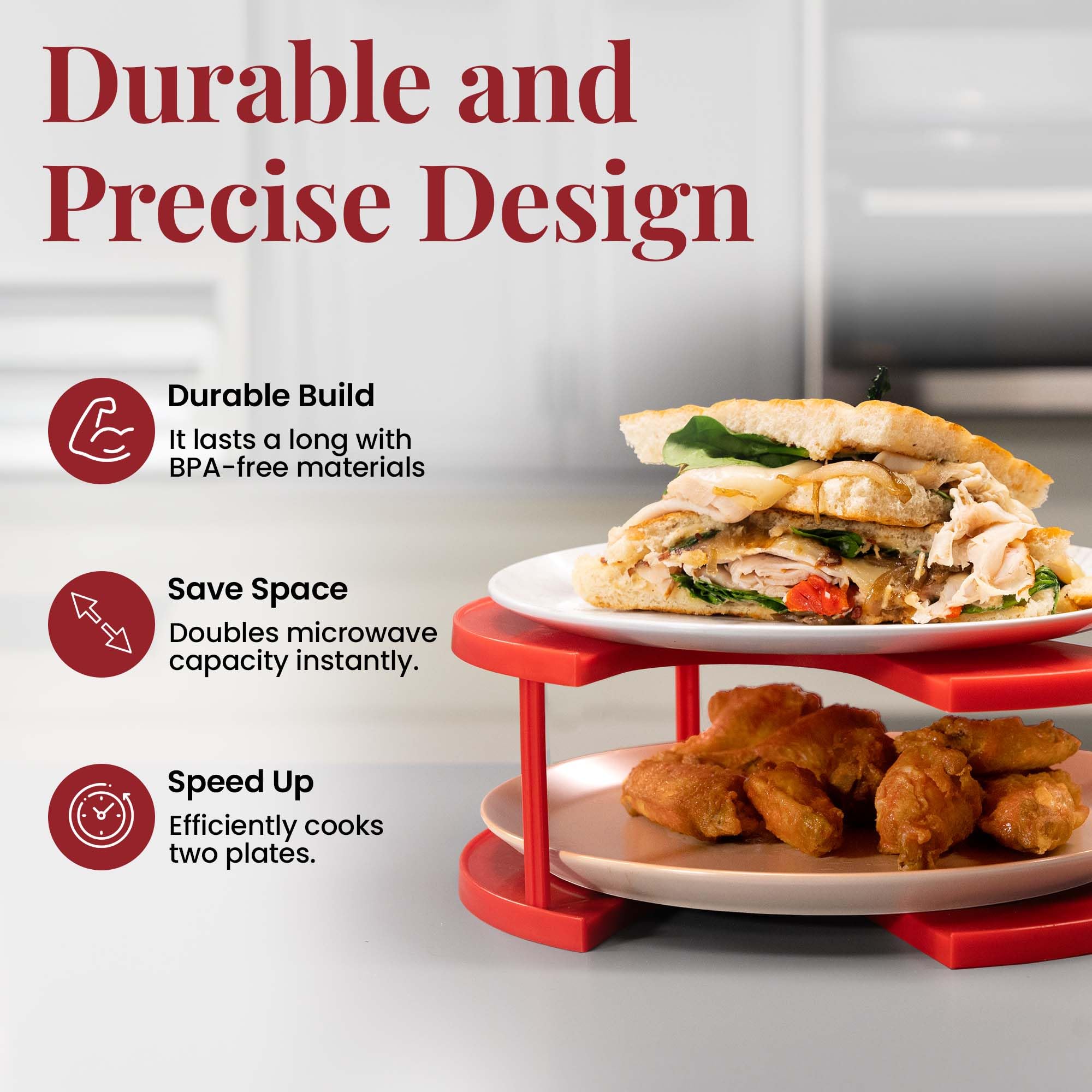 2-in-1 Microwave Plate Stacker & Heated Dinner Plate Holder - Durable 2-Tier Organizer for Safe & Convenient Food Warming - Perfect for Kitchens, Restaurants, and Meal Prep (Large)