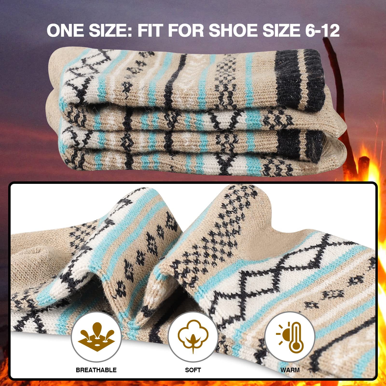 COOVAN Men's Wool Socks 5-Pack - Warm Thick Winter Thermal Crew Socks for Hiking, Outdoor & Casual Wear - Soft Knit Merino Wool Blend Socks for Cold Weather Comfort