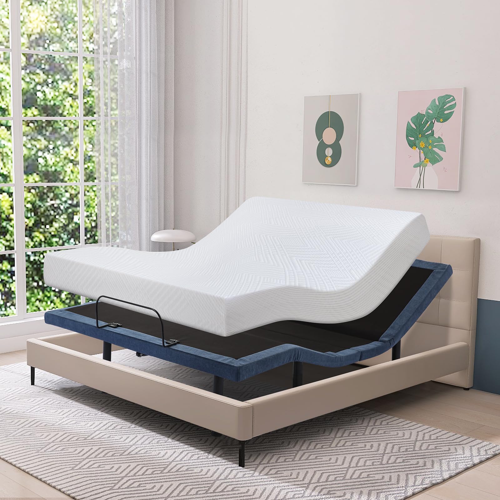 Opoiar Full Size Electric Adjustable Bed Frame with USB Ports & Wireless Remote - Zero Gravity, Independent Head/Foot Incline - Ergonomic Base with Under-Bed Nightlight - Perfect for Home, Bedroom & Guest Room Comfort