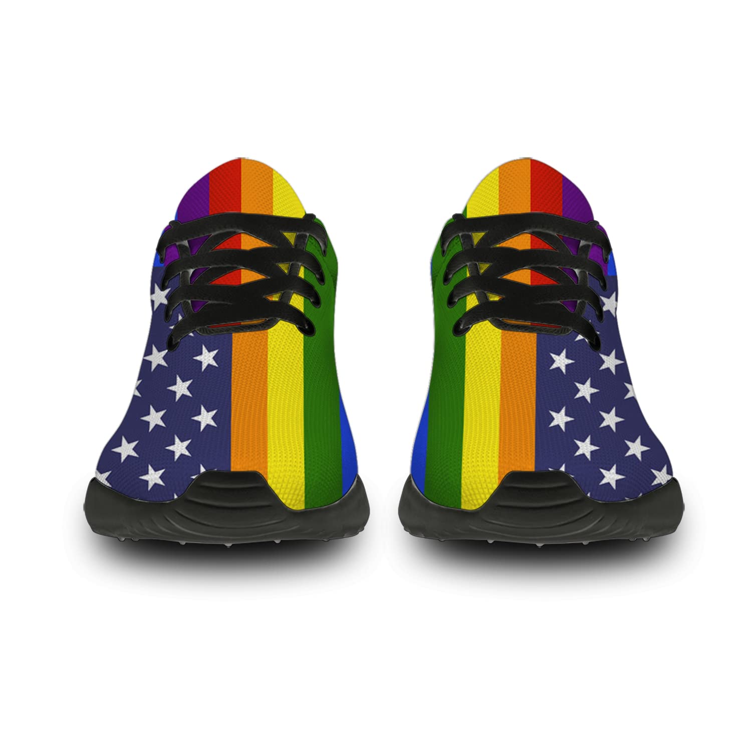 Rainbow Flag LGBTQ Pride Running Shoes for Women & Men - Lightweight Walking Tennis Sneakers with Gay Lesbian LGBT Support - Size 3.5 Men/5.5 Women Black - Perfect for Pride Parades, Workouts & Casual Wear