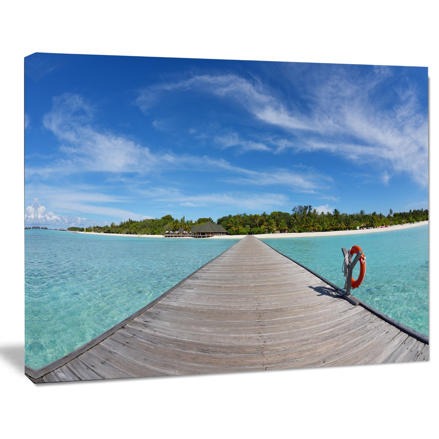Tropical Beach Wooden Pier & Sea Bridge Canvas Wall Art - Coastal Decor for Living Room, Bedroom, or Office