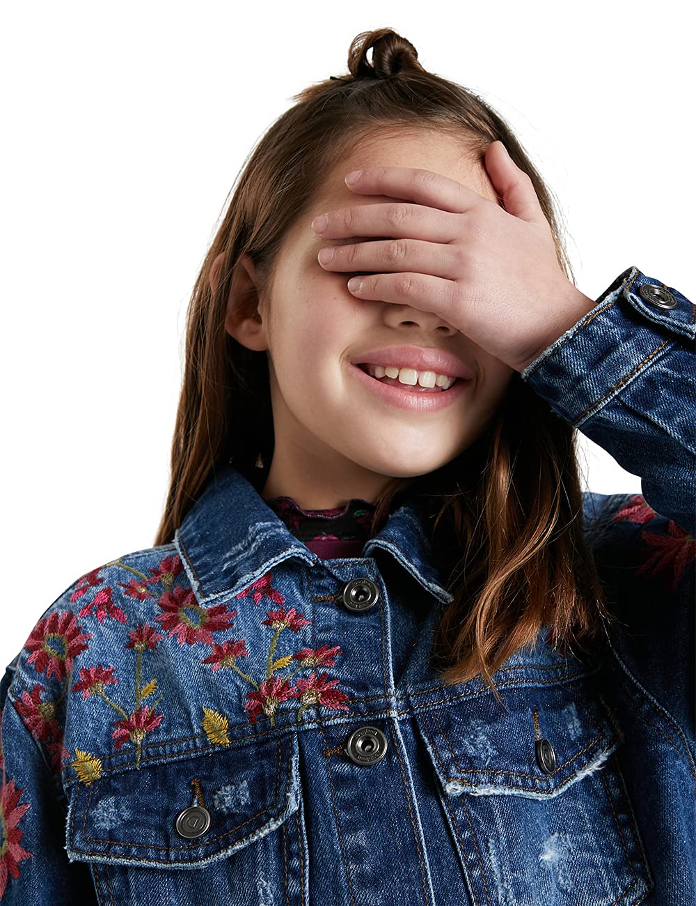 Desigual Girls Denim Jacket - Stylish Distressed Denim Jacket for Teen Girls | Trendy Lightweight Jacket for School, Outings & Casual Wear