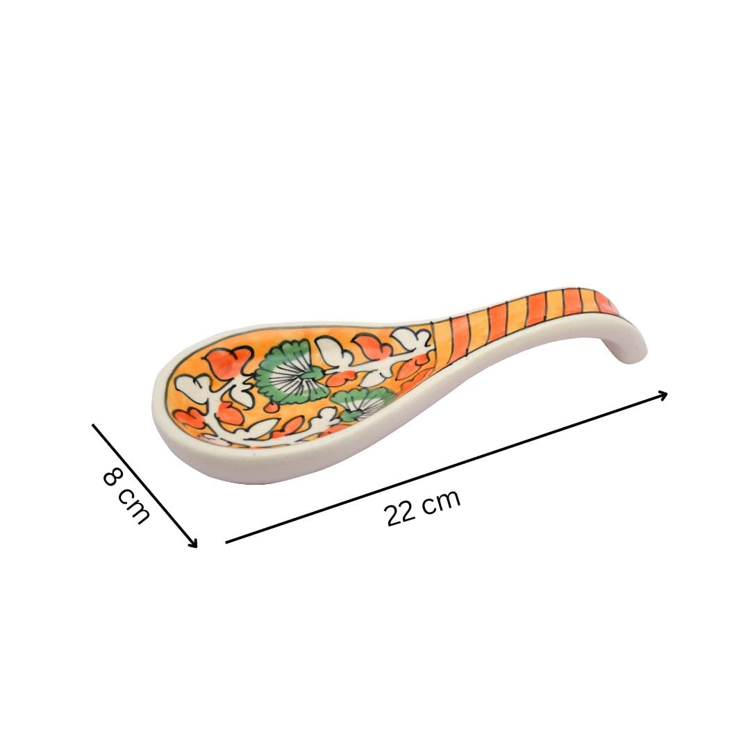 Hand-Painted Ceramic Spoon Rest - Multi-Orange Design for Kitchen Countertop | Durable Serveware & Cutlery Holder | Set of 2 | Perfect for Cooking, Serving, and Protecting Countertops from Hot Utensils