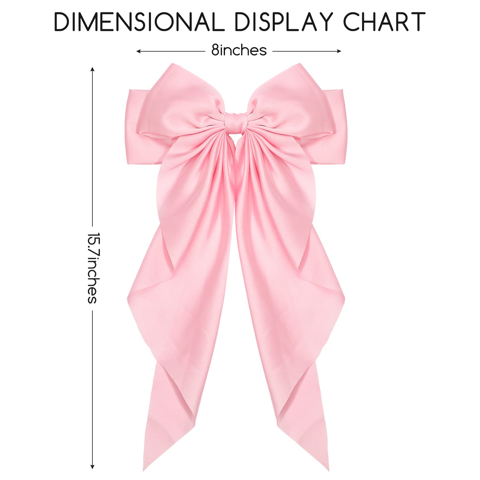 1PC Large Satin Hair Bows for Women & Girls - Giant Long Ribbon Bow Hair Clips, Ponytail Holder, Silk Hair Accessories (Pink) - Perfect for Weddings, Parties & Everyday Style
