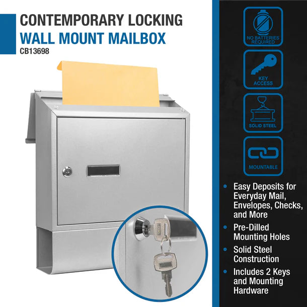 Barska CB13698 Contemporary Wall Mount Mailbox with Newspaper Holder - Durable Outdoor Mailbox for Home, Office & Apartment - Perfect for Mail and Newspaper Delivery