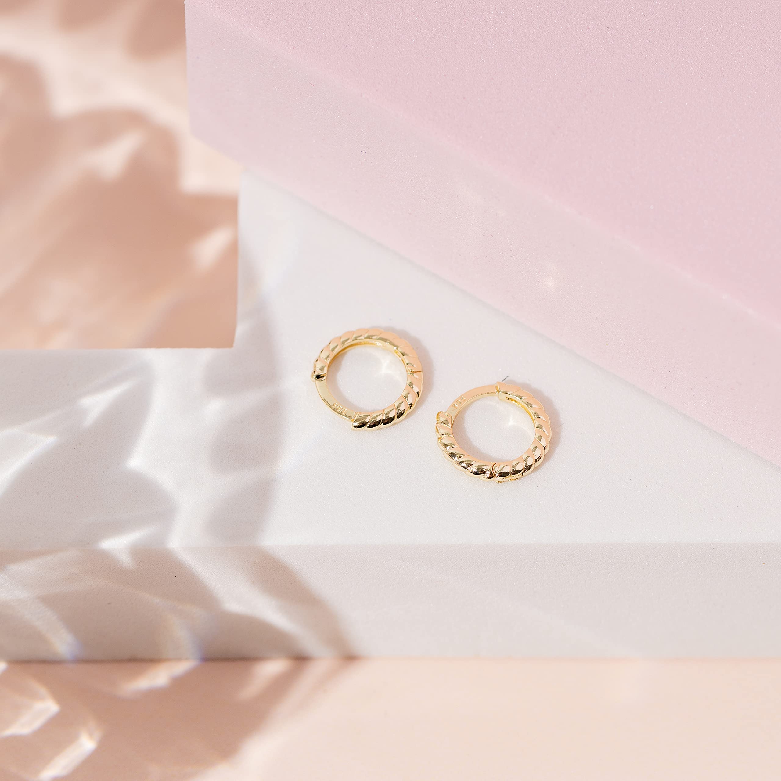 PAVOI 14K Gold Plated 925 Sterling Silver Twisted Huggie Hoop Earrings for Women | Minimalist Post Earrings for Everyday Wear, Date Night & Office Outfits