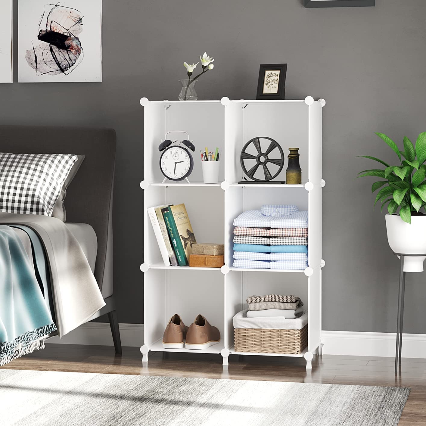 AWTATOS 6-Cube Storage Organizer - Stackable Plastic Shelving Unit for Clothes, Toys & Books | DIY Closet Organizer for Bedroom, Living Room & Office | White Cube Shelf for Home Organization