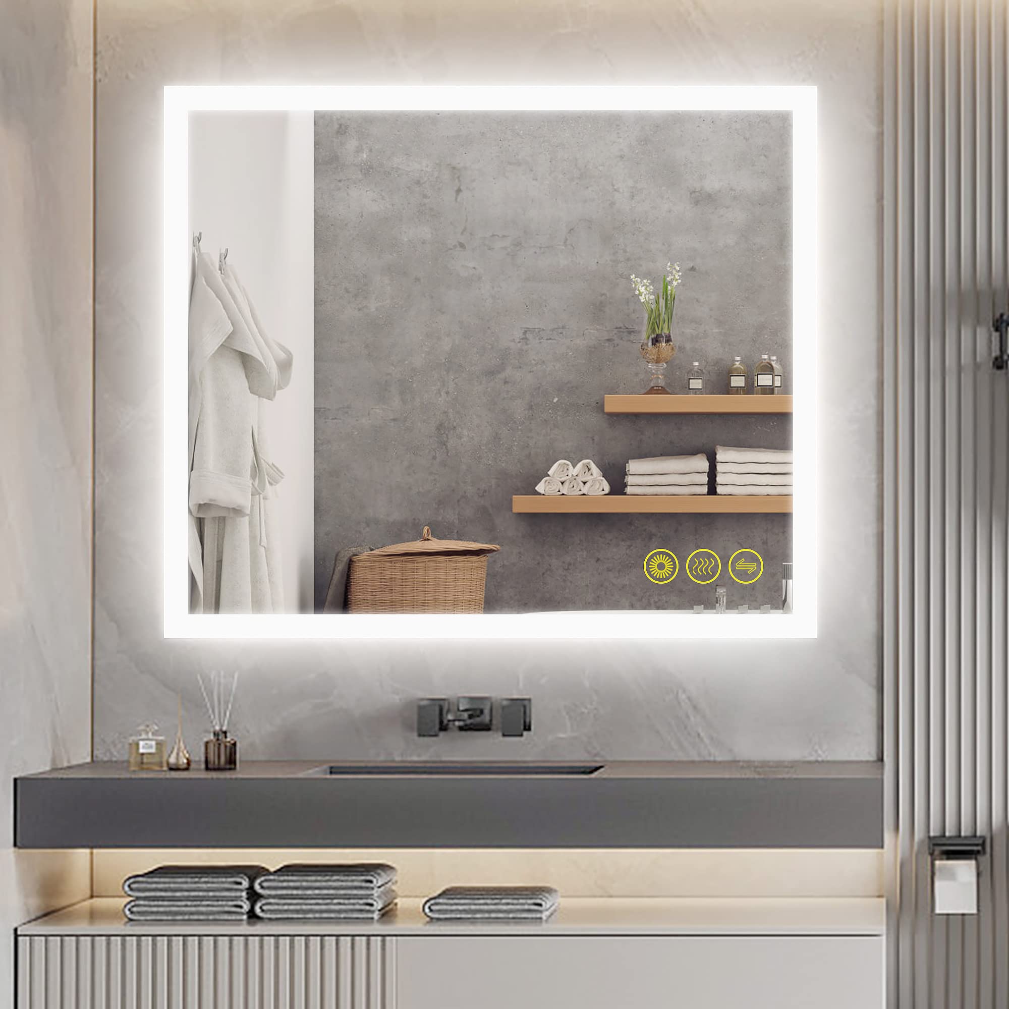 OKISS 30x36 Inch Dimmable LED Bathroom Vanity Mirror with Anti-Fog - Large Horizontal/Vertical Rectangle Makeup Mirror with Light for Home, Hotel, Office & Bar - Perfect for Makeup, Shaving & Grooming