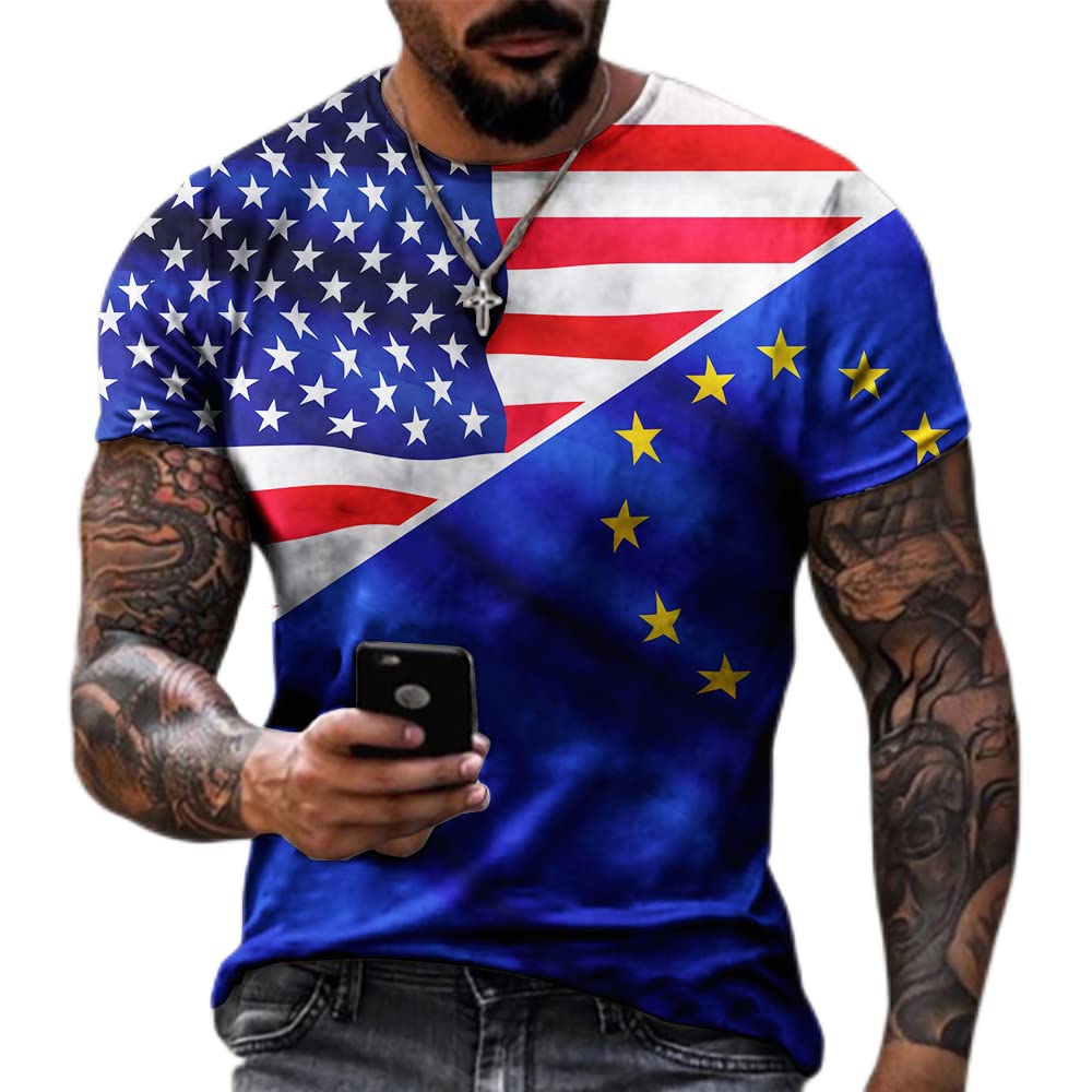 American Flag 3D Printed Men's T-Shirt - Patriotic Crew Neck Short Sleeve Tee for Summer Casual Wear | Perfect for 4th of July, BBQ Parties & Outdoor Activities