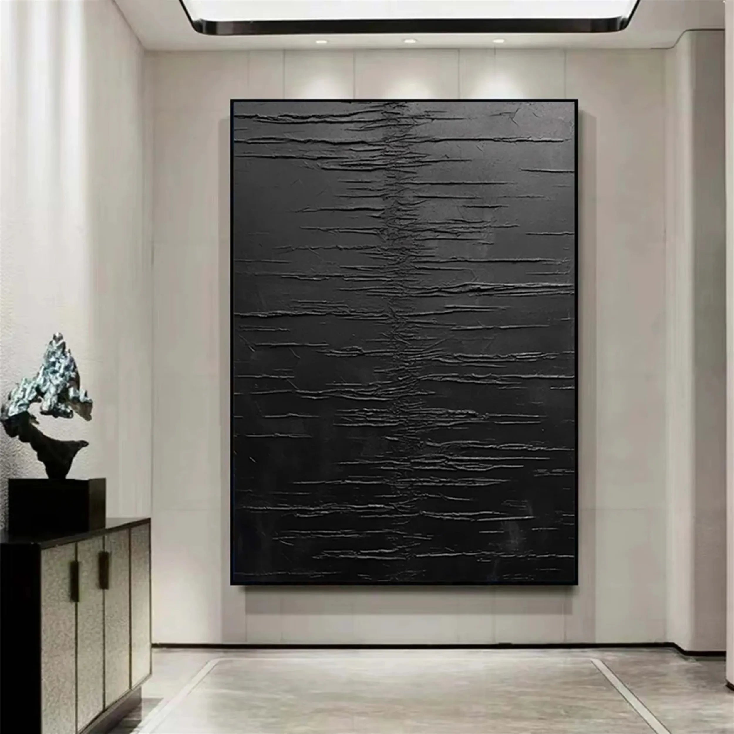 Black Minimalist Textured Painting Canvas - Modern Abstract Wall Art Decor for Living Room, Bedroom & Office - Premium Quality Artist Canvas #MZ079