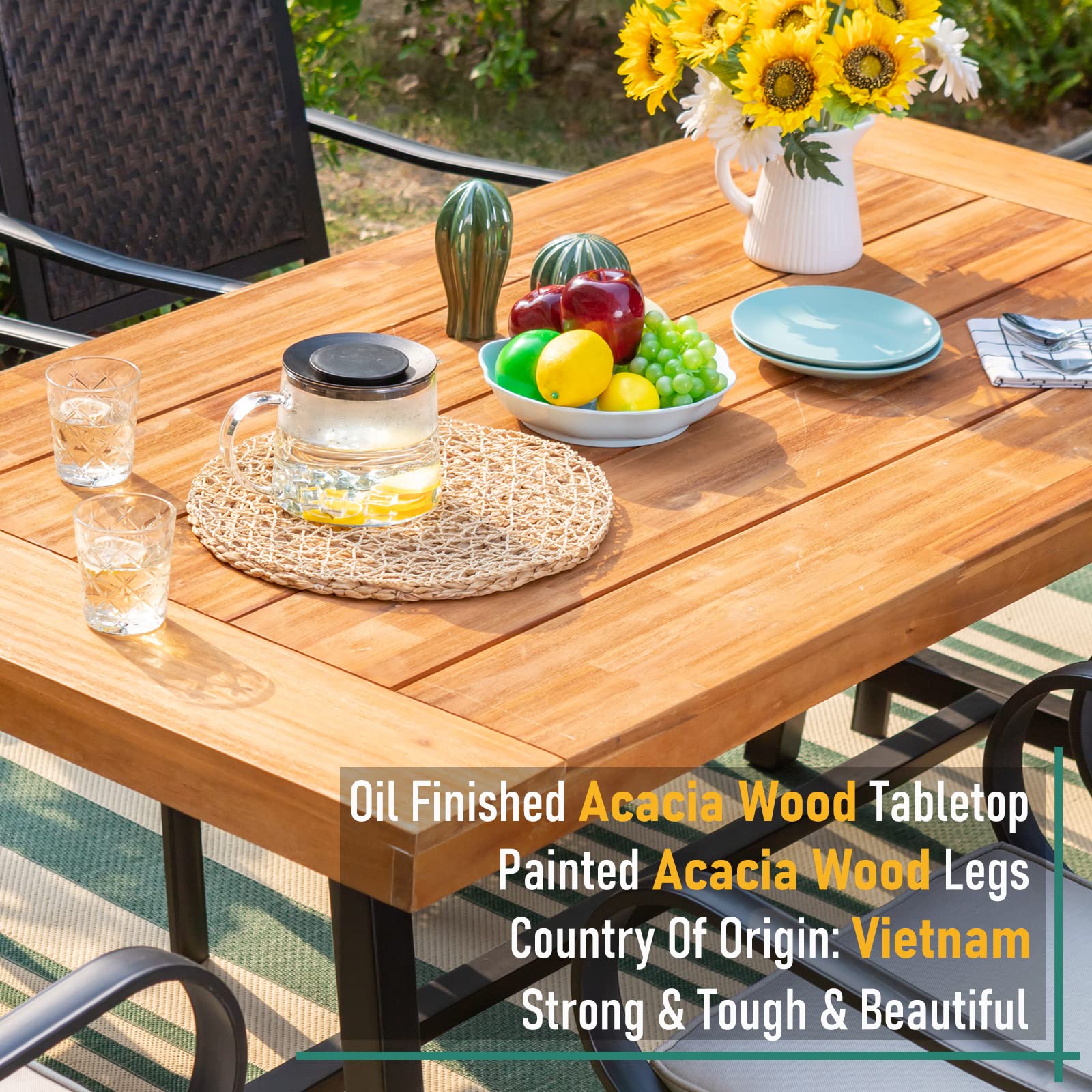 Sophia & William 6-Person Acacia Wood Outdoor Dining Table - Rectangular Patio Table with Oil Finish for Porch, Backyard, Deck, Garden & Lawn - Perfect for Outdoor Entertaining & Family Gatherings
