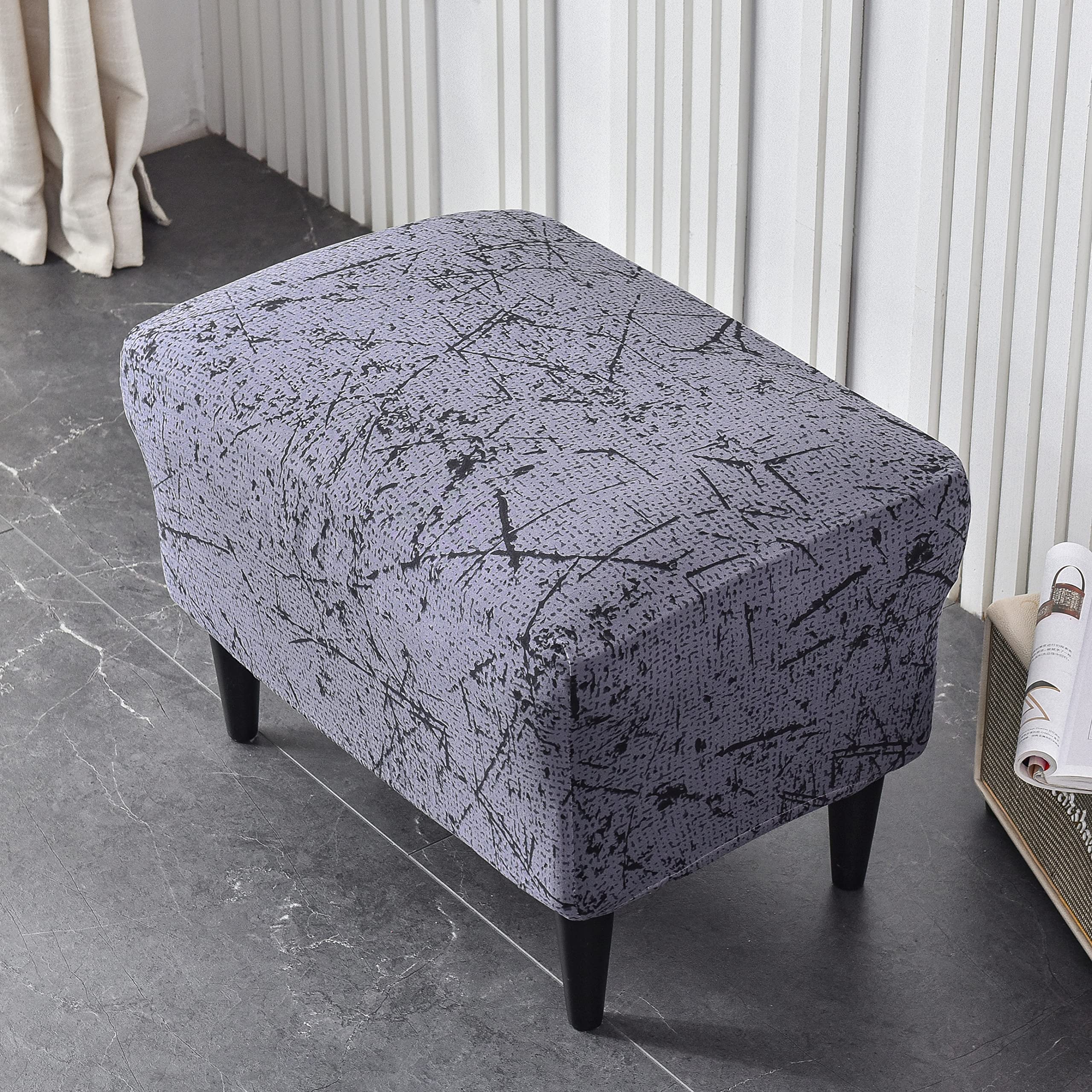 CRFATOP X-Large Ottoman Chair Cover - Stretchable Printed Rectangle Storage Stool Slipcover with Elastic Bottom (22