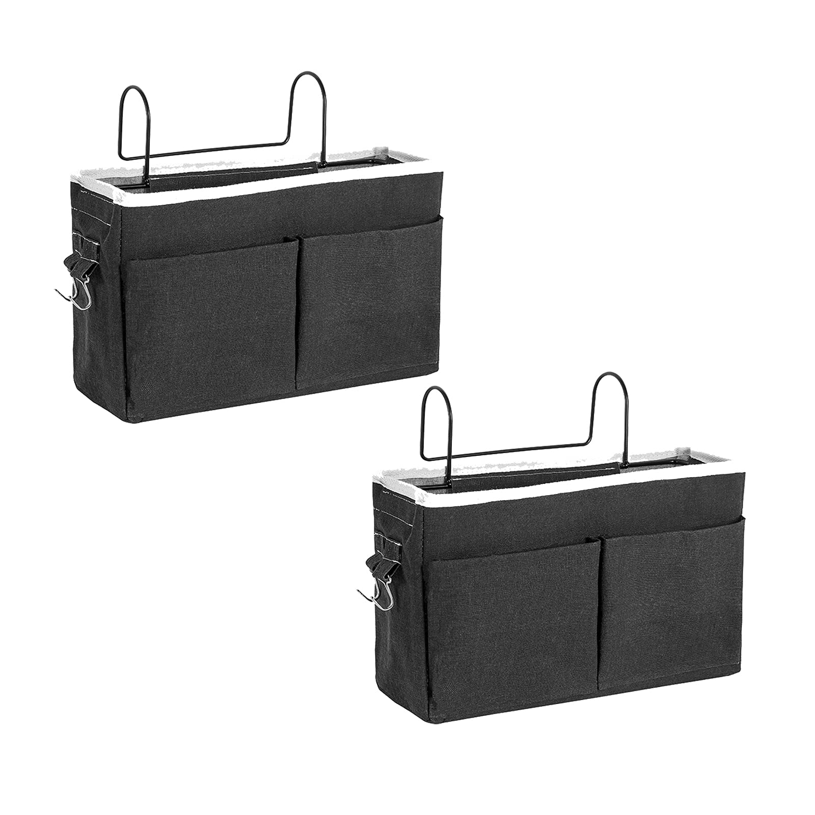 2-Pack Hanging Bedside Organizer Caddy with Hook - Bed Storage Pocket for Dorm, Kids Room, Bunk & Loft Beds - Holds Phone, Remote, Laptop, Books (Black) | Perfect for College Dorms, Kids' Rooms & Space-Saving Bed Storage