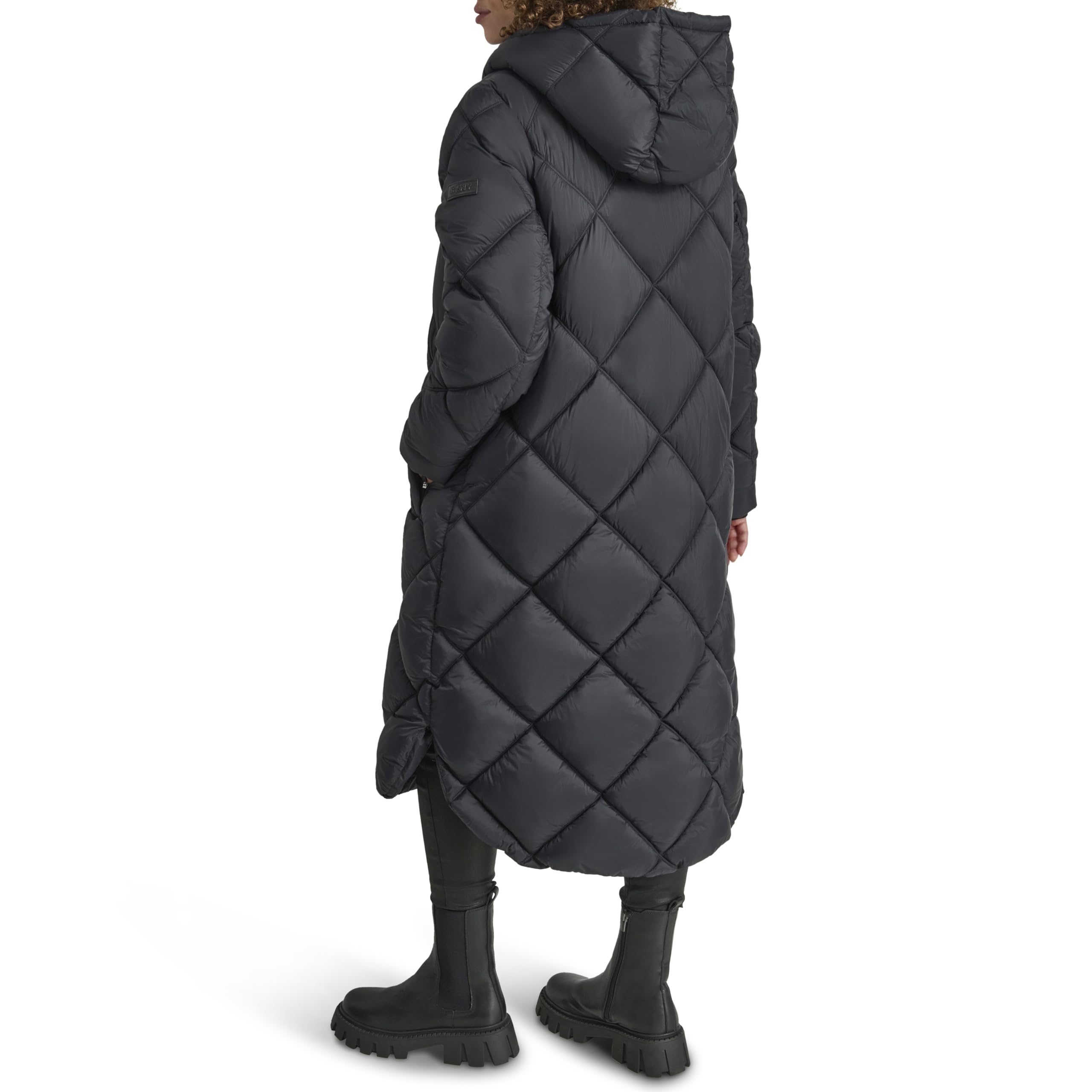 DKNY Women's Hooded Diamond Quilt Long Puffer Jacket - Winter Warm Coat for Casual Outings, Travel & Outdoor Activities