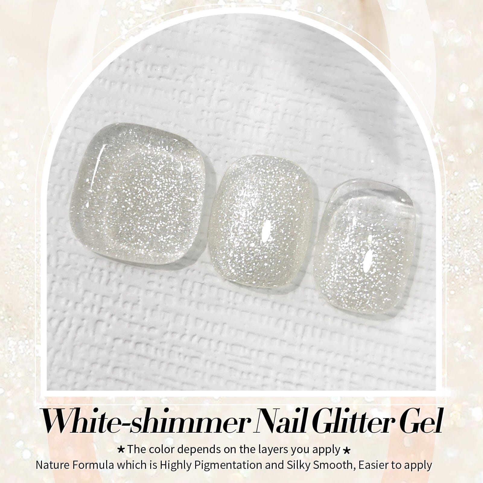 White Shimmer Glitter Gel Polish 15ml - Long Lasting Nail Polish for Manicures & Pedicures - Perfect for Parties, Weddings & Special Occasions