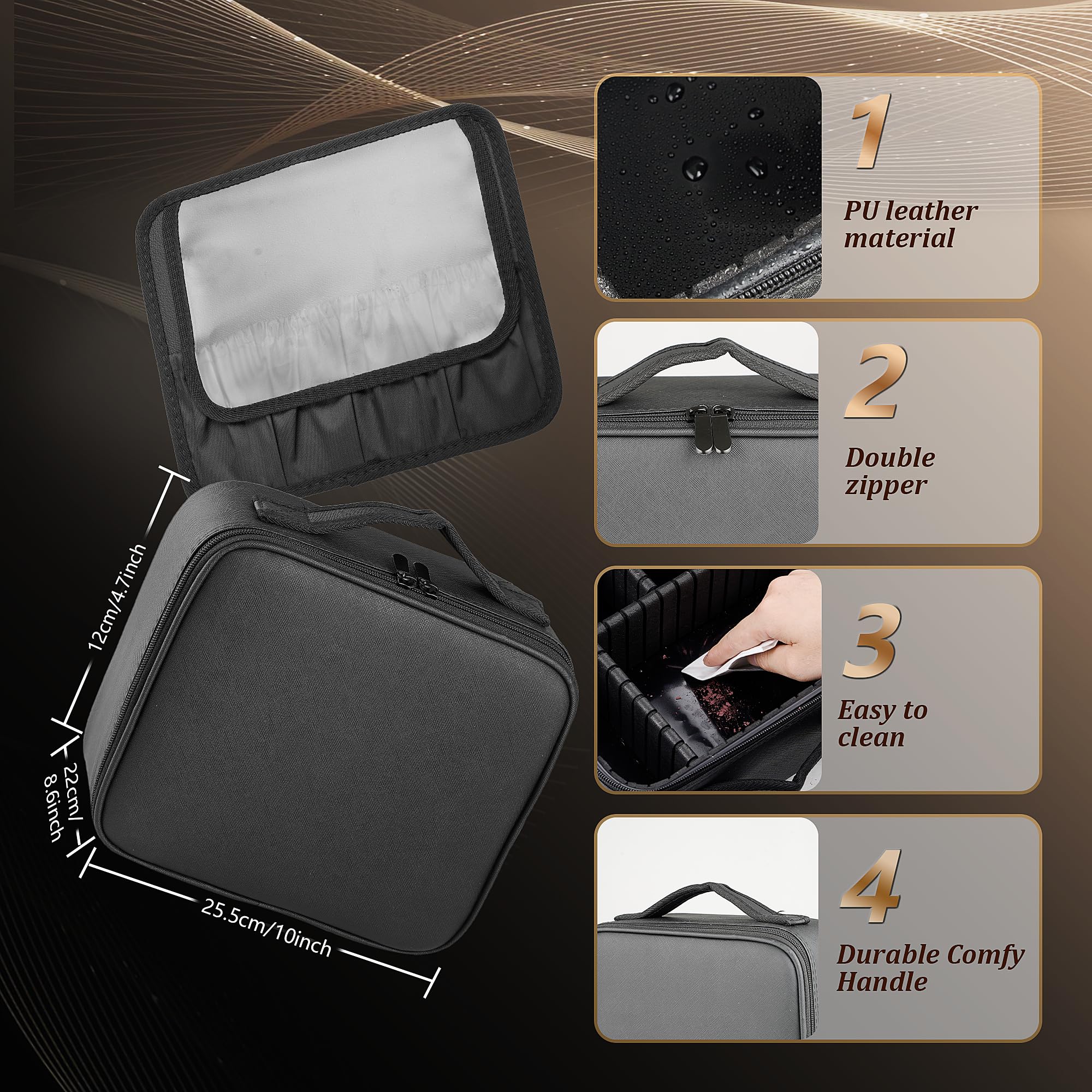 LED Makeup Bag with Mirror - 3 Adjustable Lights & Dividers for Travel & Home