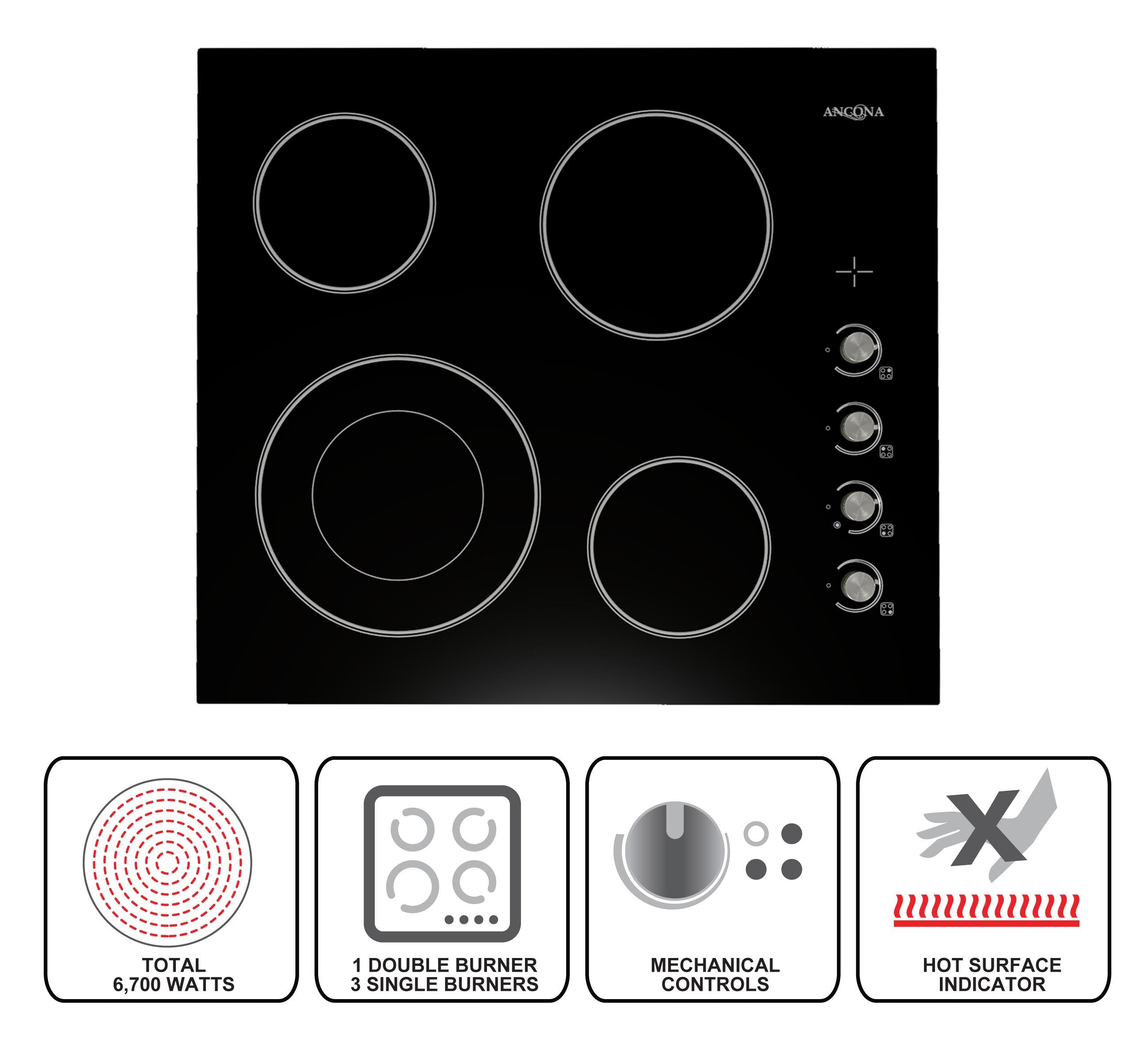 24 Inch European Radiant Ceramic Cooktop - Built-in Glass Stovetop for Modern Kitchens | Perfect for Baking, Boiling & Simmering | Easy-to-Clean Smooth Surface