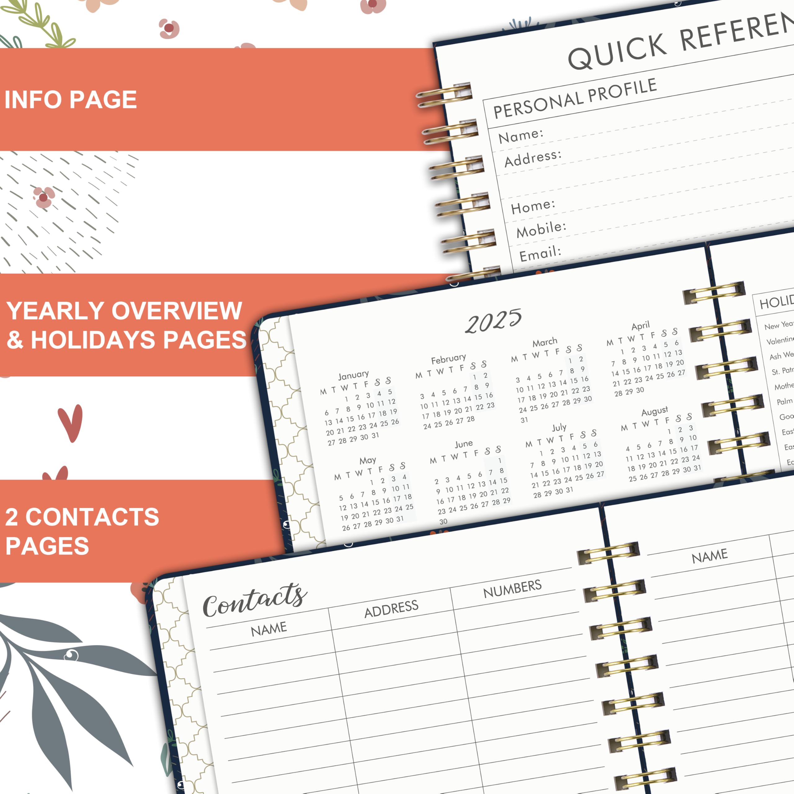 2025 Planner - A5 Weekly Diary 2025 with January to December Layout, Hardcover Organizer with Inner Pocket & Twin-Wire Binding (21.5x15.5cm) - Perfect for Work, School & Personal Planning