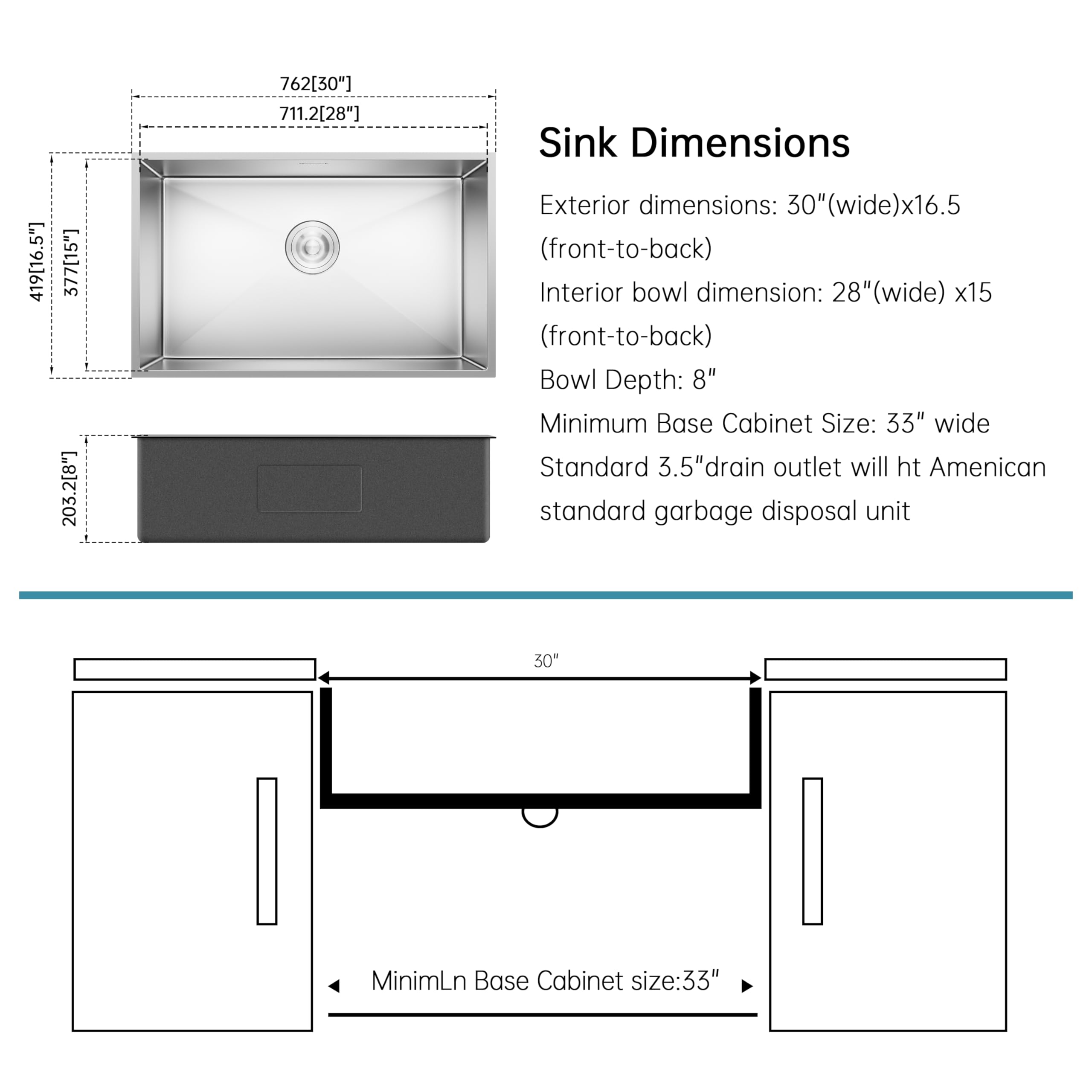 30 Inch Undermount Single Bowl Kitchen Sink - 16 Gauge SUS304 Stainless Steel with Drying Rack & Strainer - Easy to Clean for Modern Kitchens - Perfect for Cooking, Washing Dishes, and Food Prep