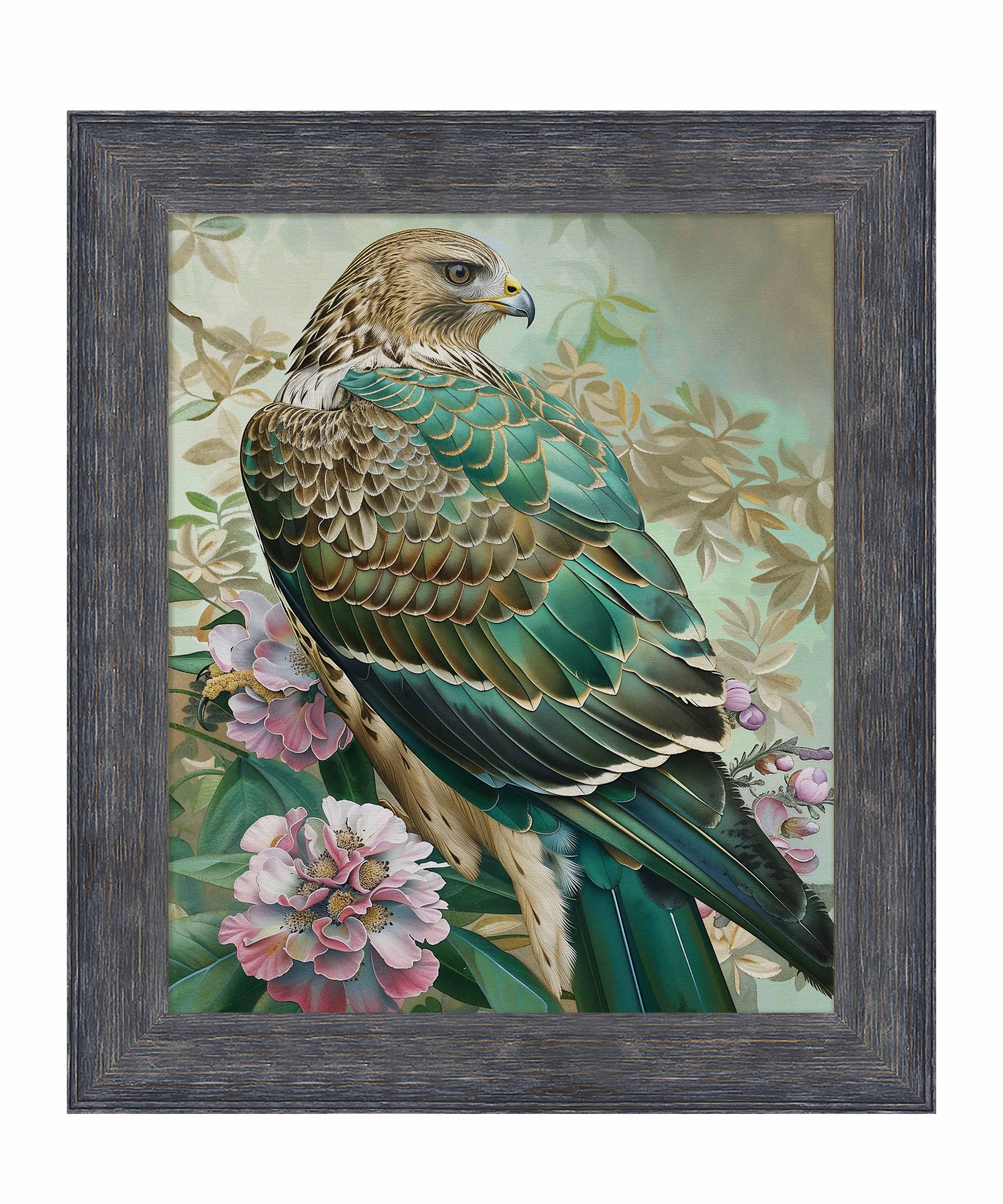 Emerald Majesty Hawk Amidst Blossoms Limited Edition Canvas Wall Art - Nature Inspired Home Decor for Living Room, Bedroom & Office