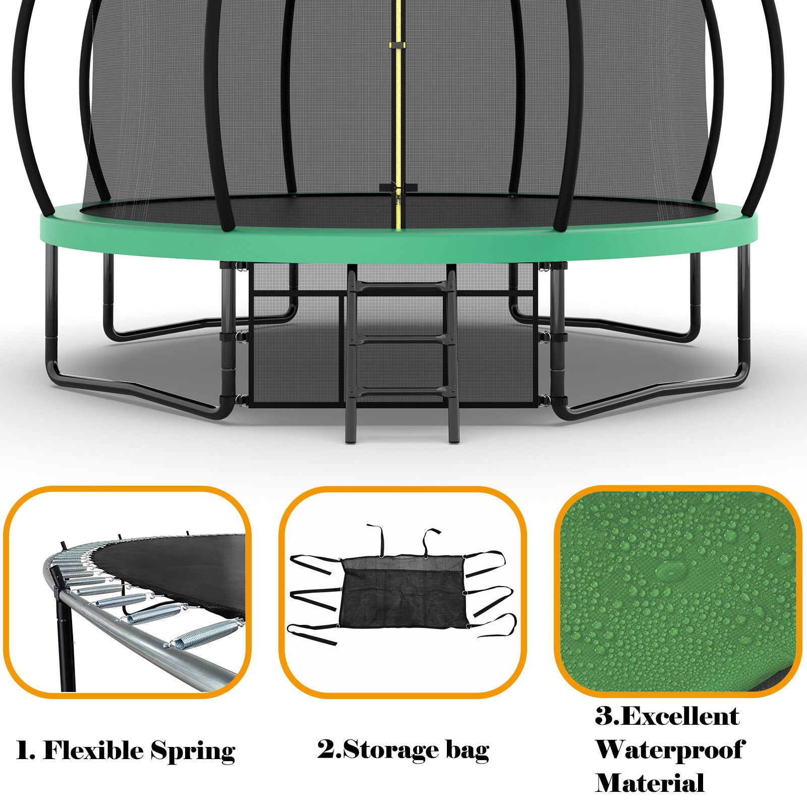 14FT Trampoline with Safety Enclosure - ASTM Approved Outdoor Trampoline for Kids with Ladder & Anti-Rust Coating | Perfect for Backyard Fun, Exercise, and Family Outdoor Activities
