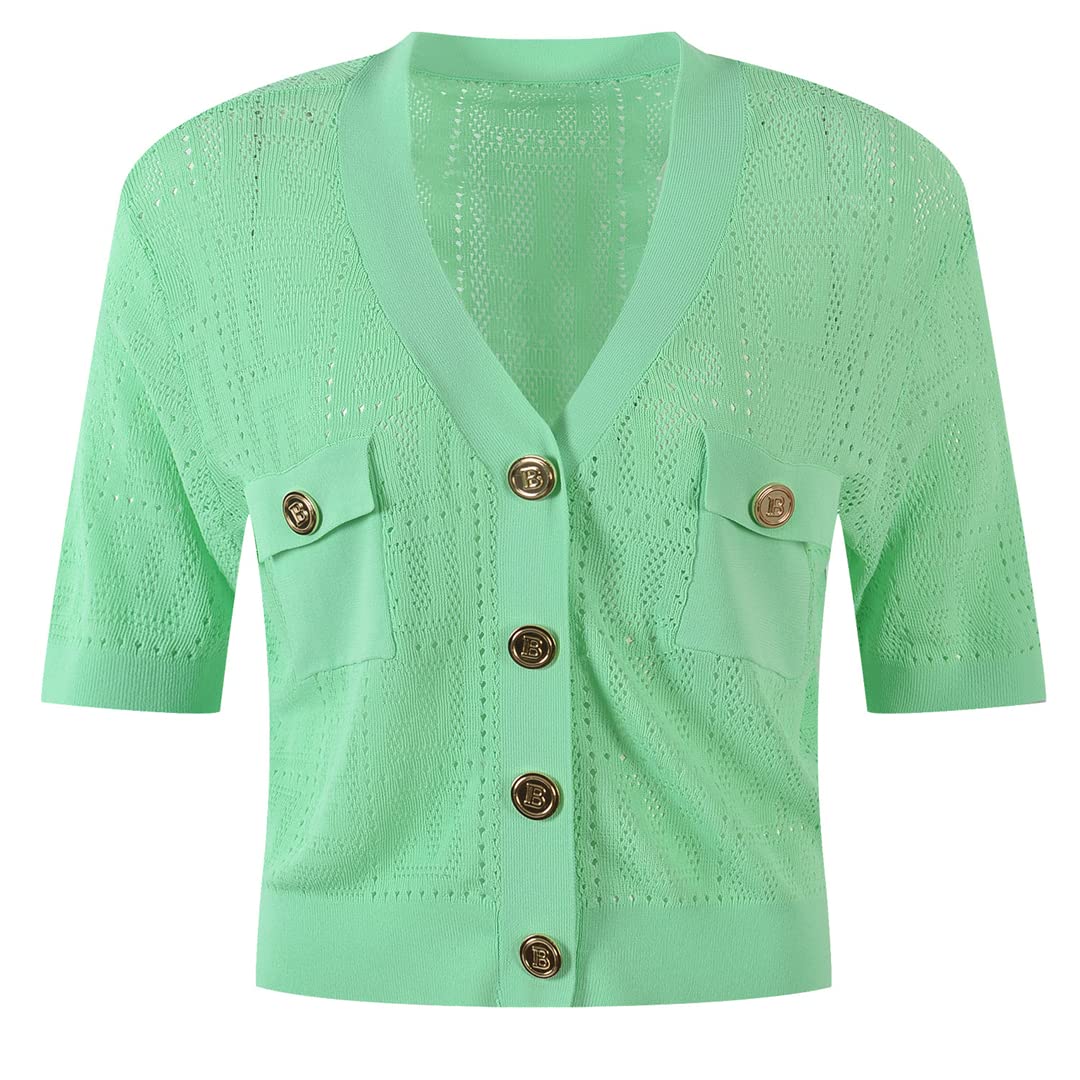 2022 Women's Casual V-Neck Short Sleeve Knitted Sweater Top - Korean Streetwear Style in Green | Perfect for Spring Outfits, Date Nights & Street Fashion