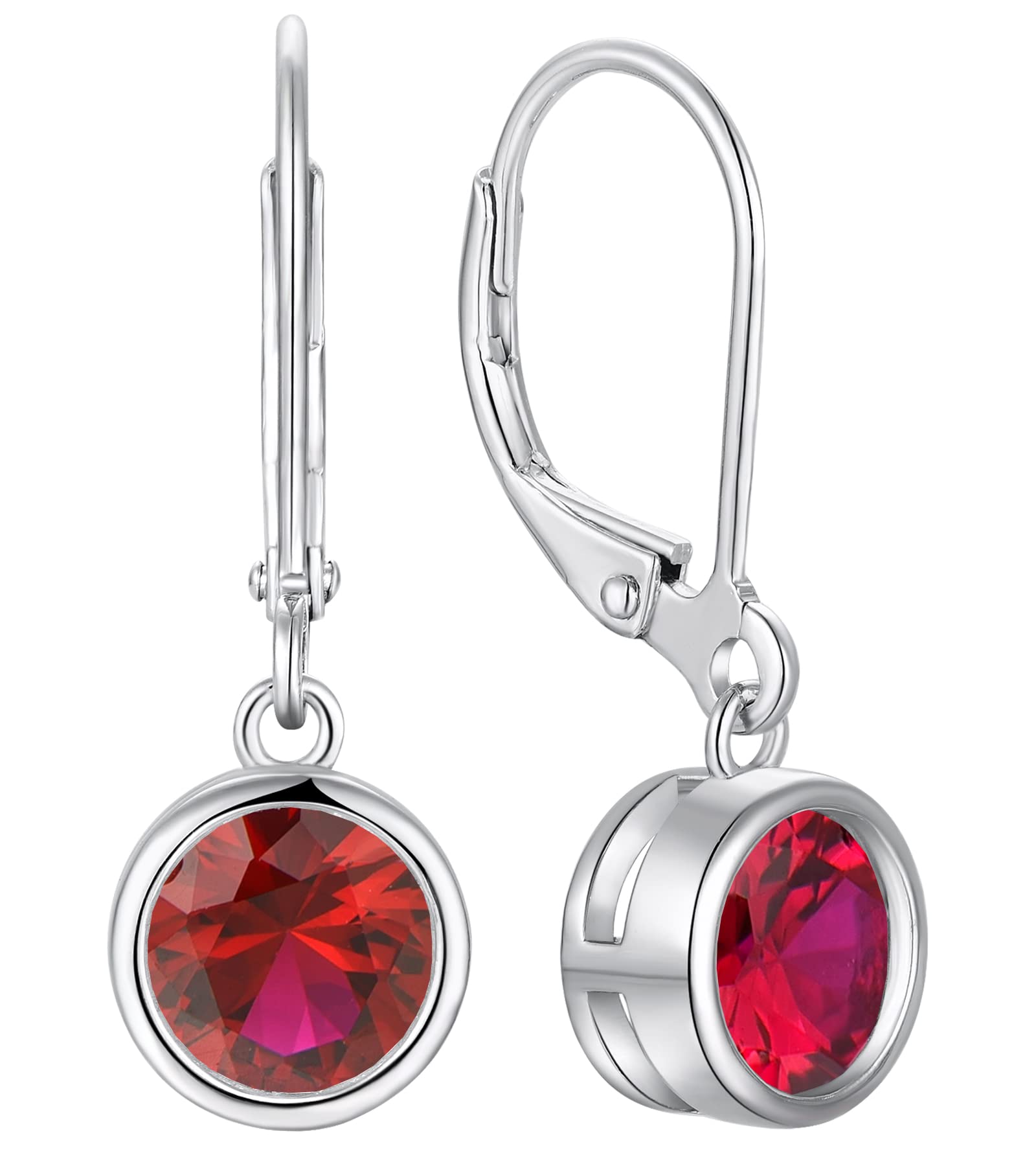 925 Sterling Silver Solitaire Dangle Drop Earrings with Round Cut Birthstone & Leverback - Elegant Women's Jewelry for Weddings, Parties & Everyday Wear